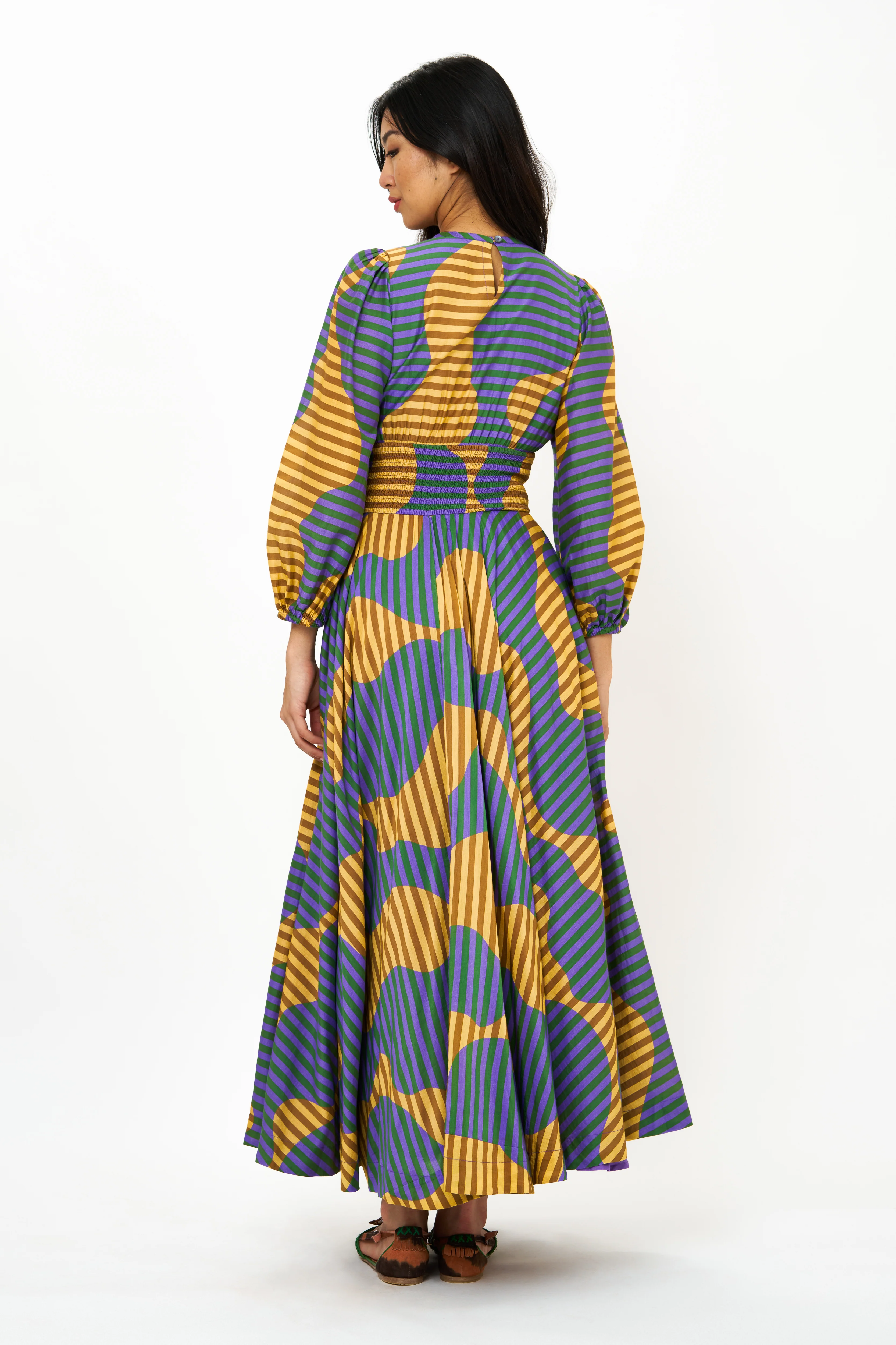 Crewneck Smocked Waist Maxi- Haring Saffron - Image 3