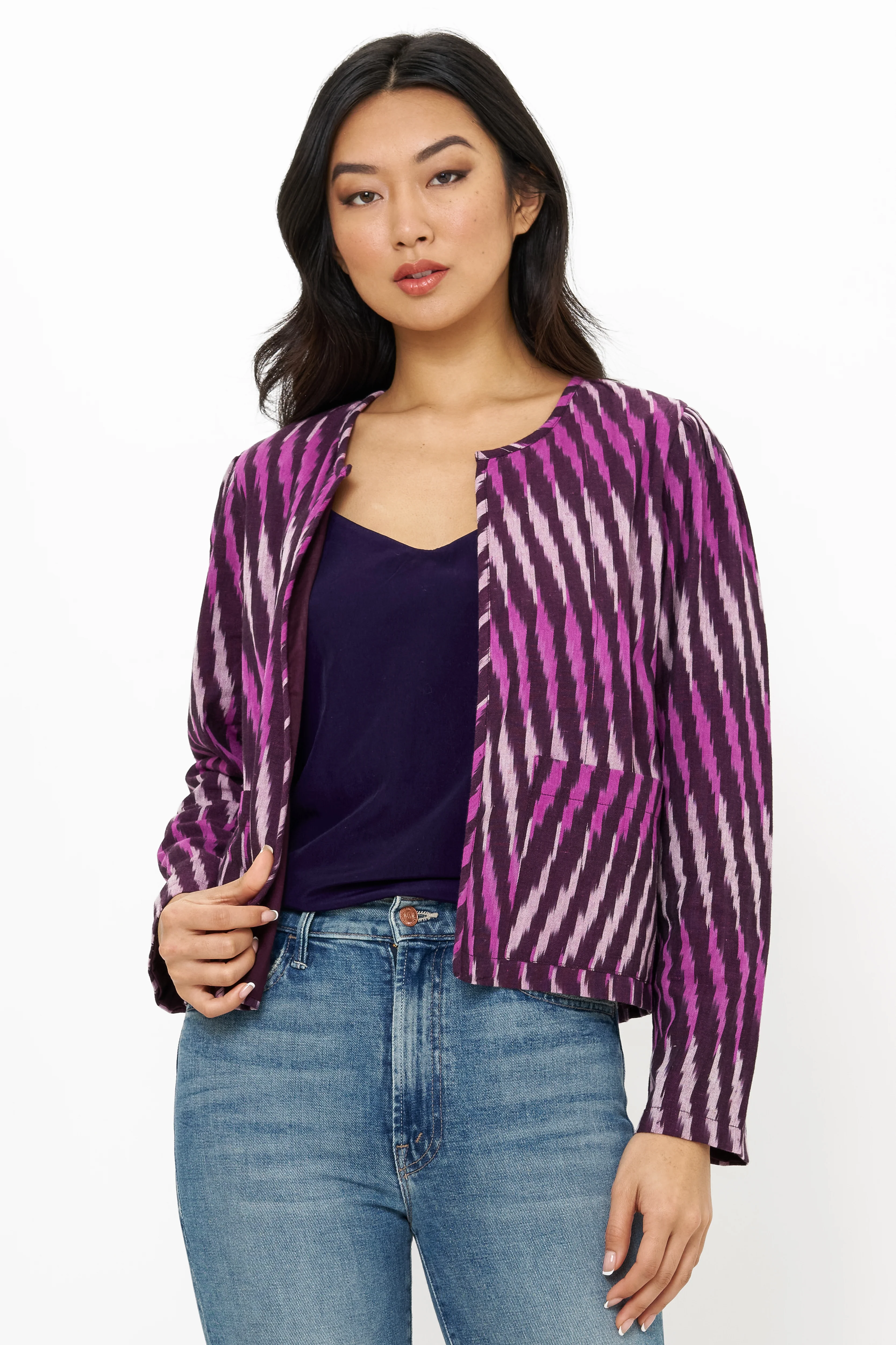 Crew Neck Jacket- Ikat Purple - Image 2