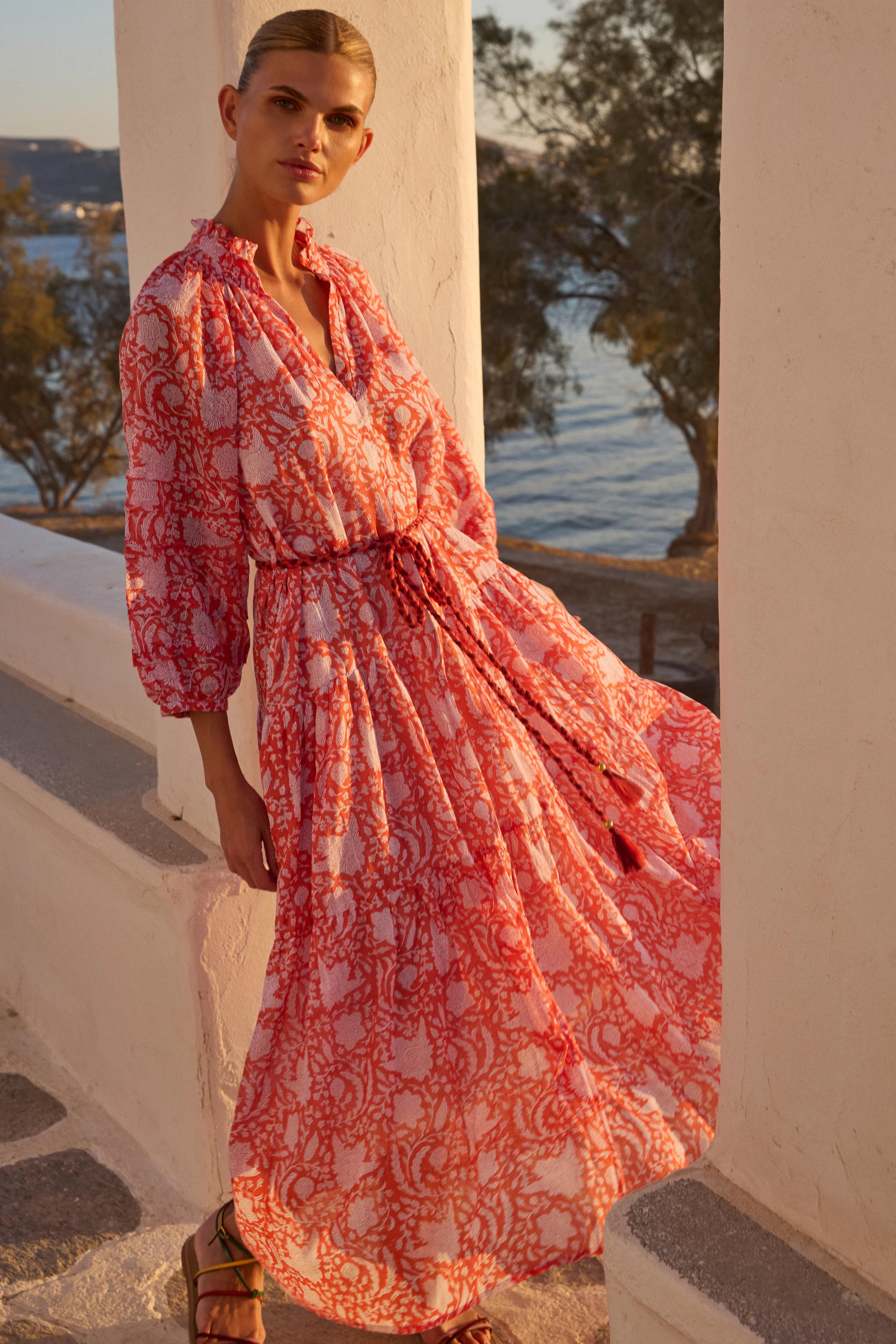 Cuff Sleeve Tie Waist Maxi- Ivy Orange - Image 4