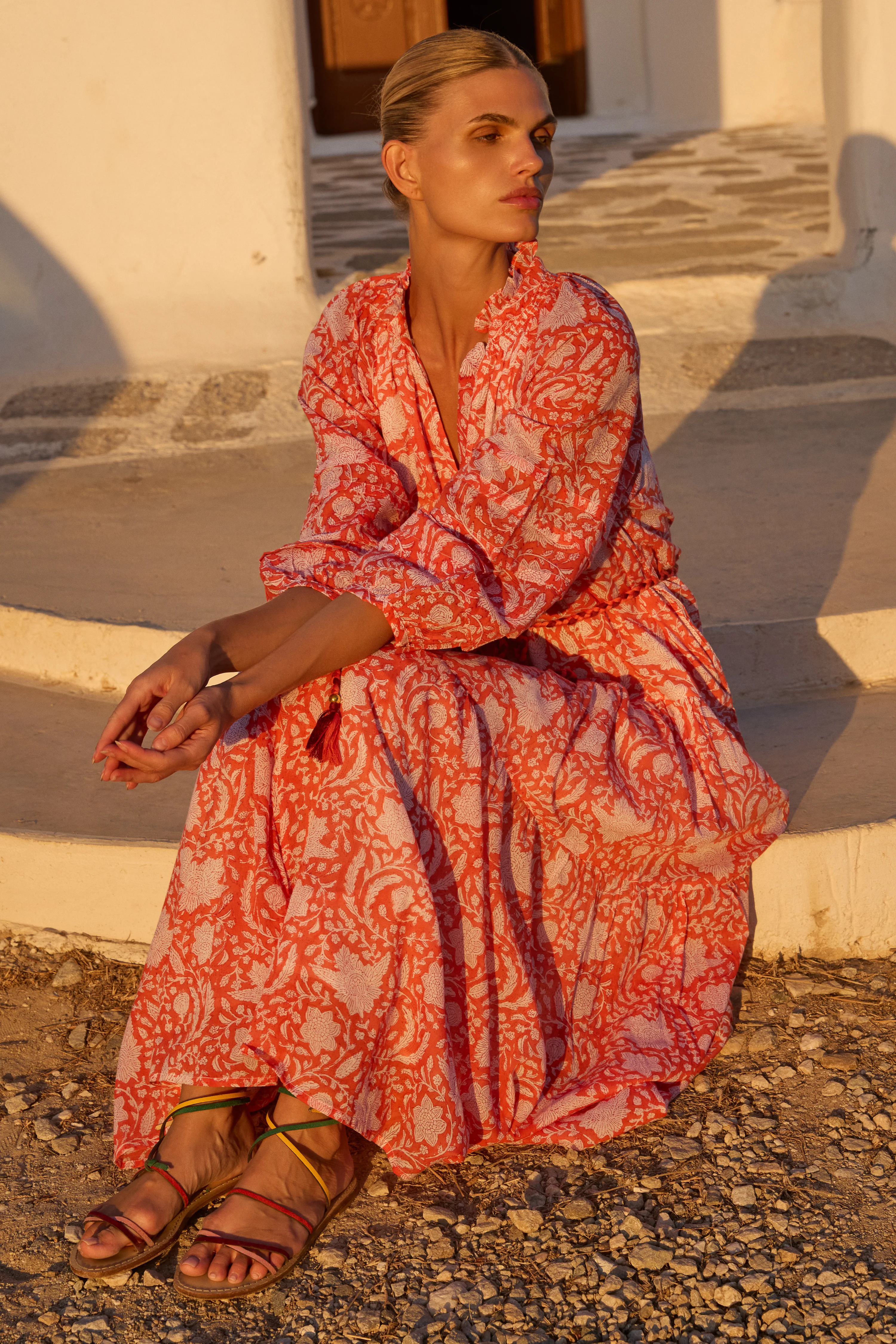 Cuff Sleeve Tie Waist Maxi- Ivy Orange - Image 5
