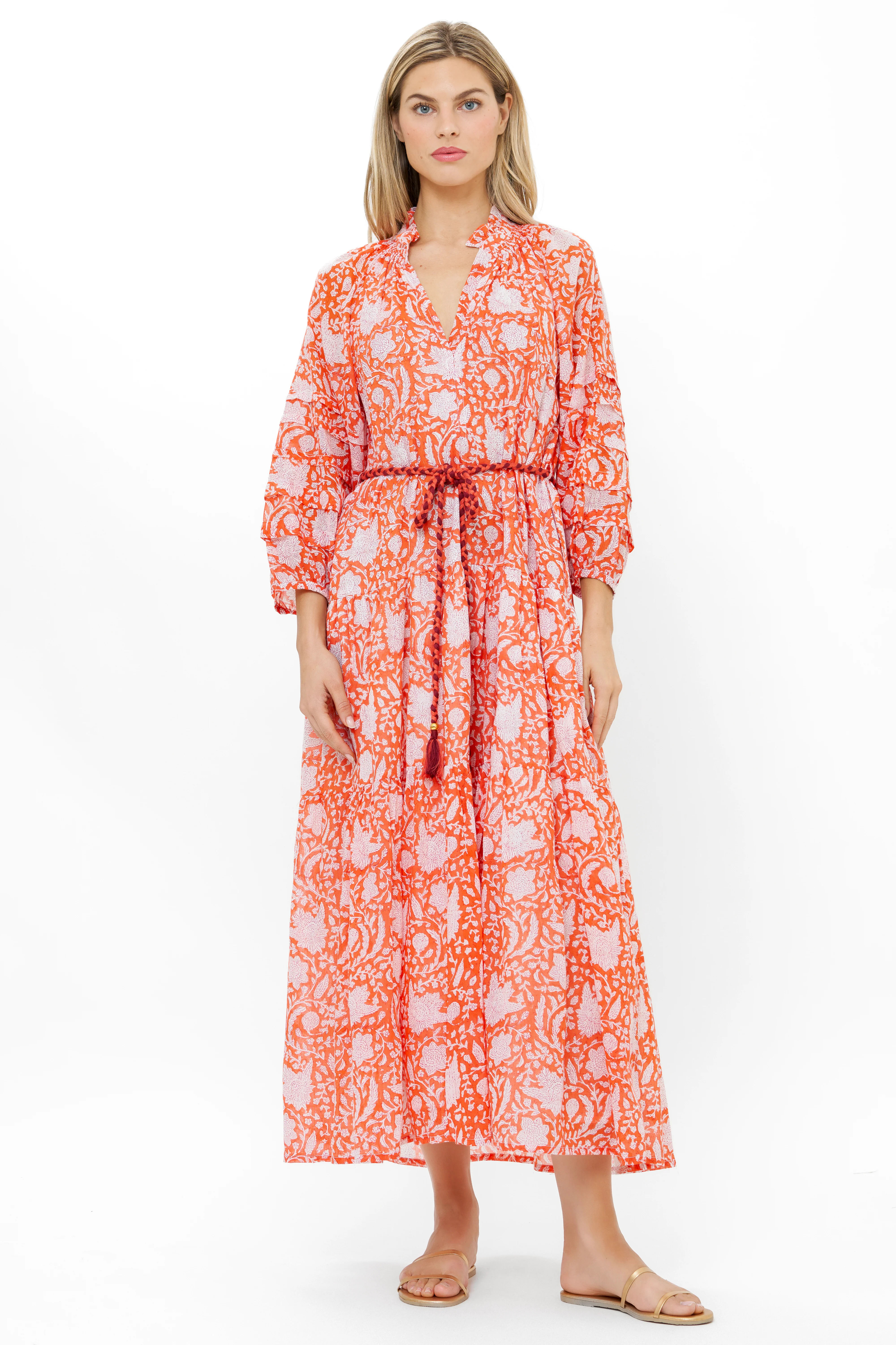 Cuff Sleeve Tie Waist Maxi- Ivy Orange - Image 6