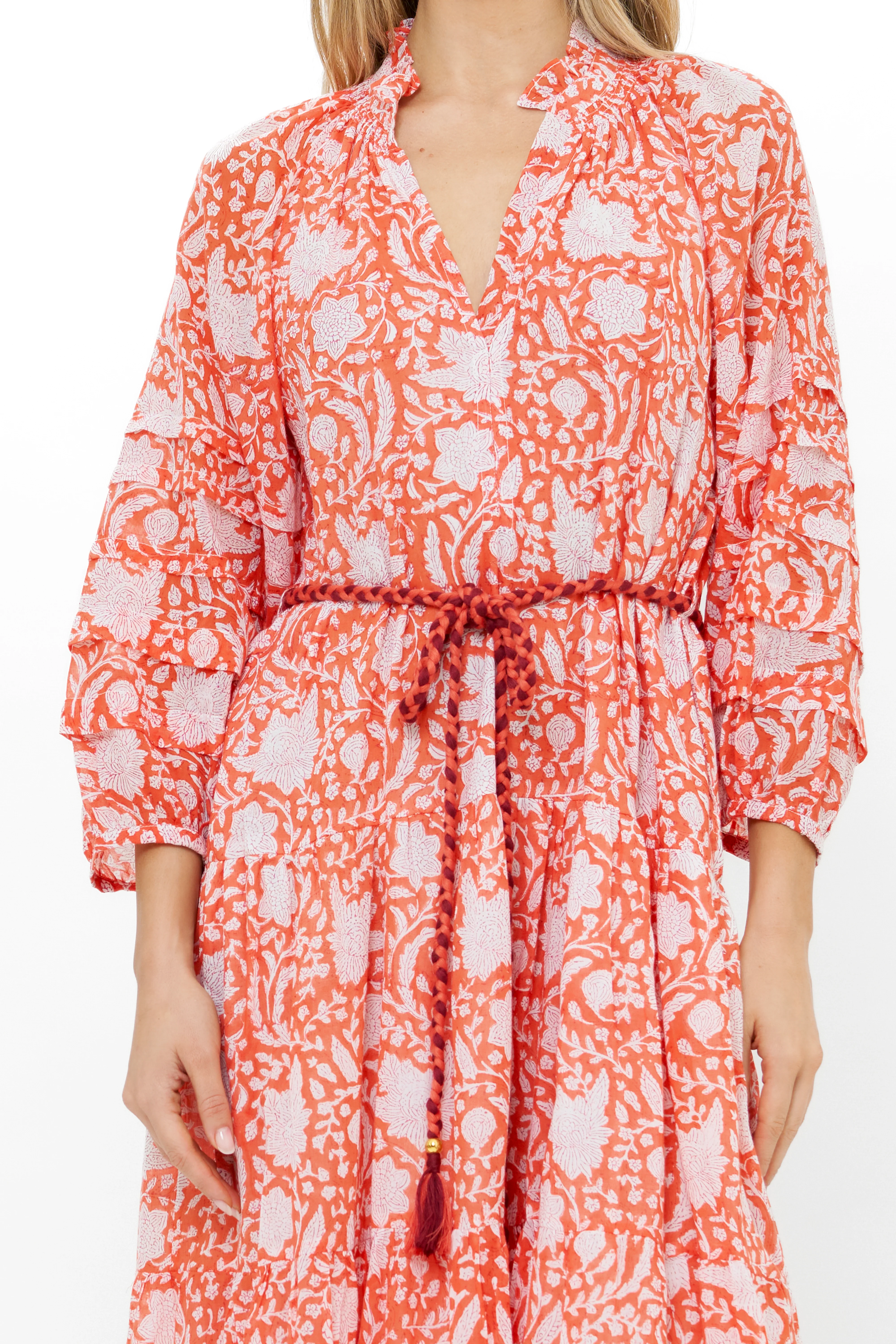 Cuff Sleeve Tie Waist Maxi- Ivy Orange - Image 7