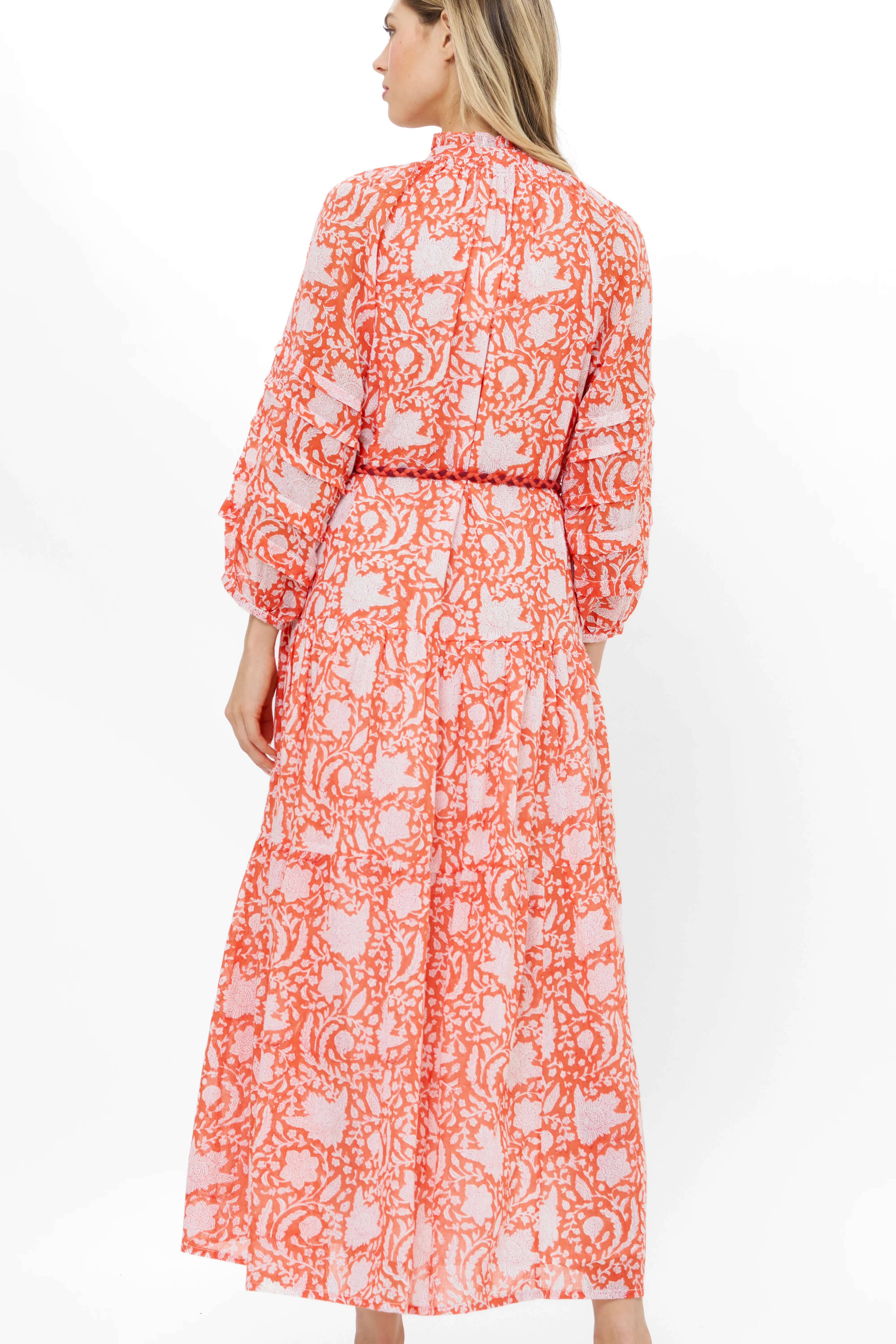 Cuff Sleeve Tie Waist Maxi- Ivy Orange - Image 8