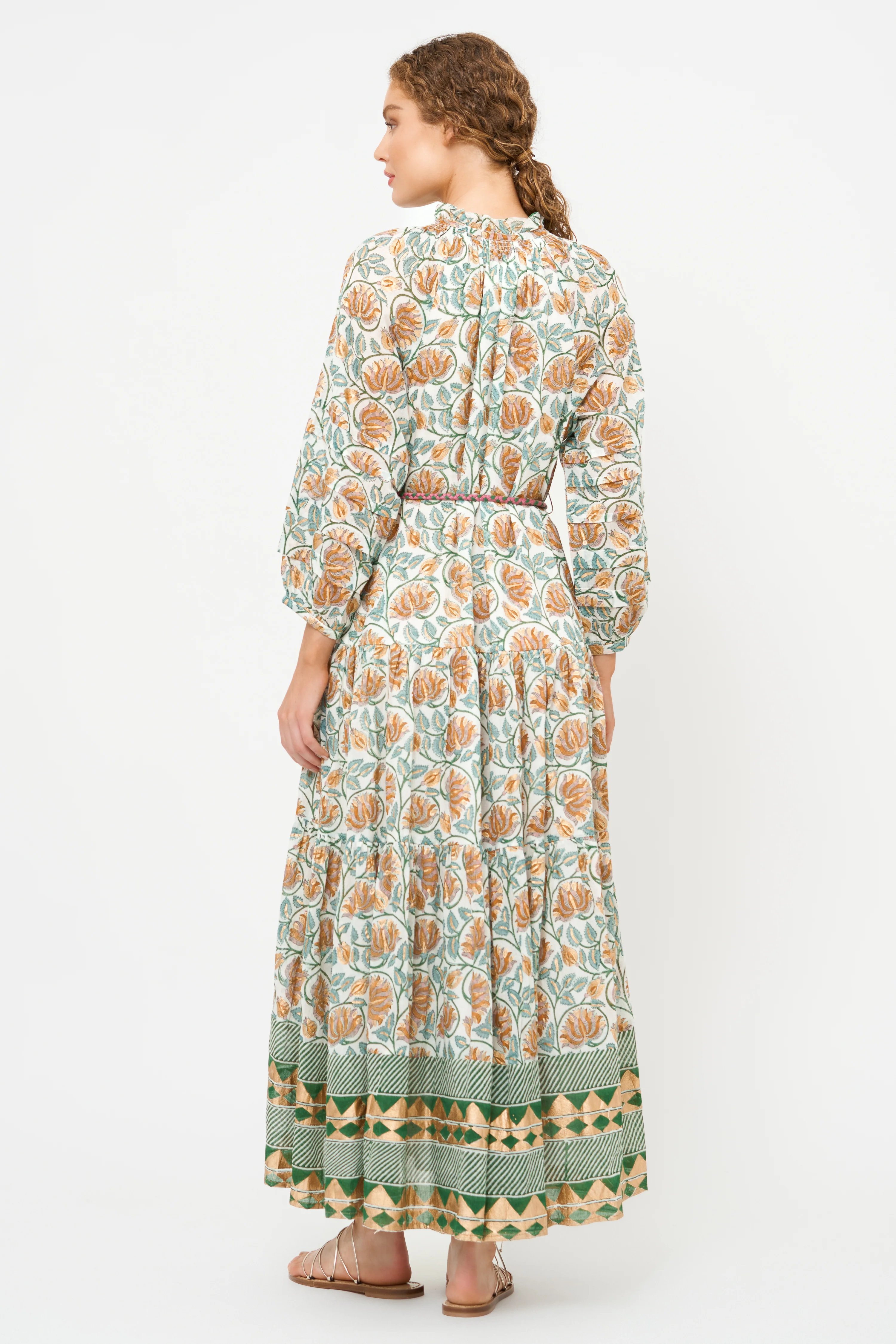 Cuff Sleeve Tie Waist Maxi- Montenegro Green - Image 7