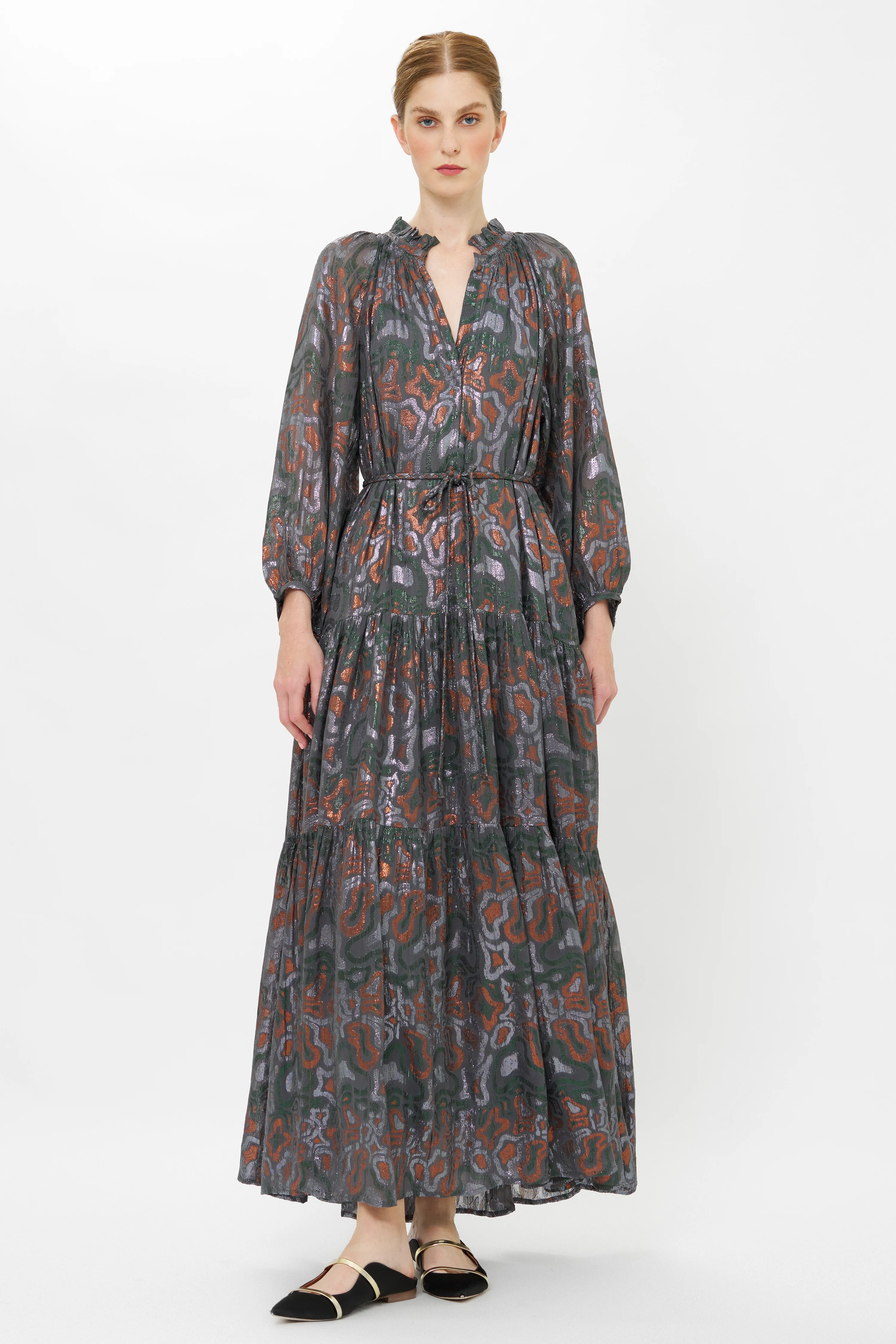 Cuff Sleeve Tie Waist Maxi- Kenzo Charcoal - Image 10
