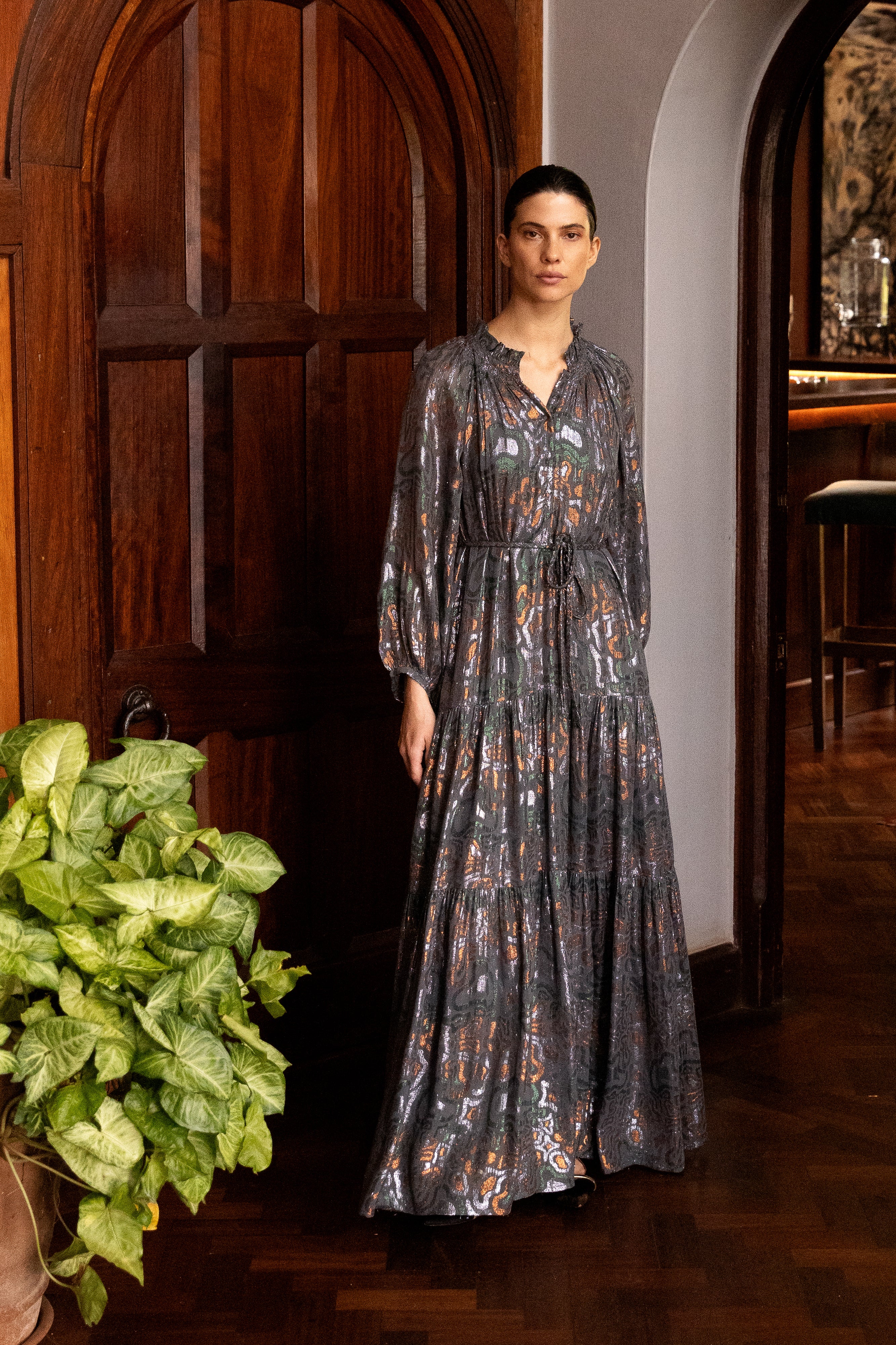 Cuff Sleeve Tie Waist Maxi- Kenzo Charcoal - Image 4