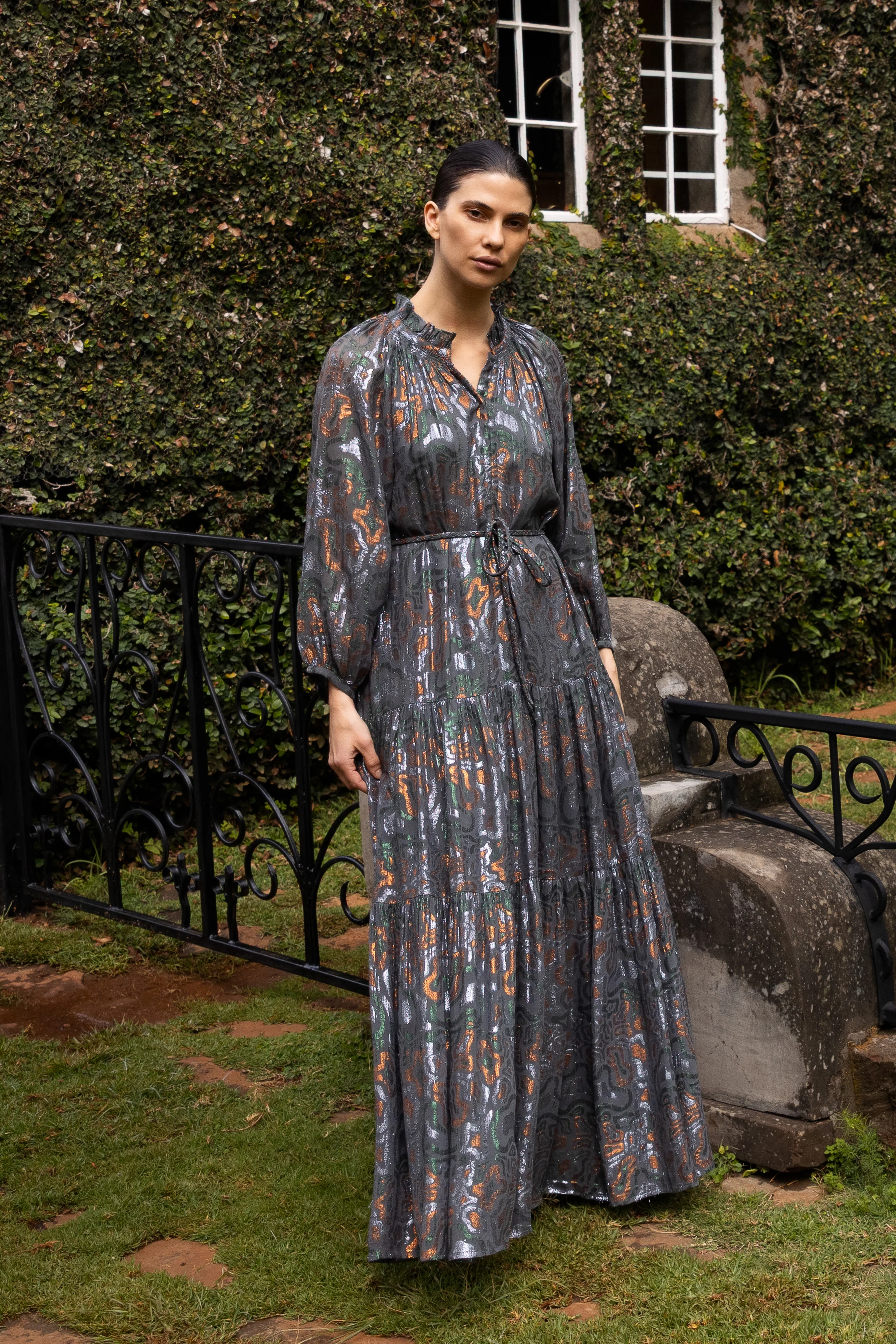Cuff Sleeve Tie Waist Maxi- Kenzo Charcoal - Image 7