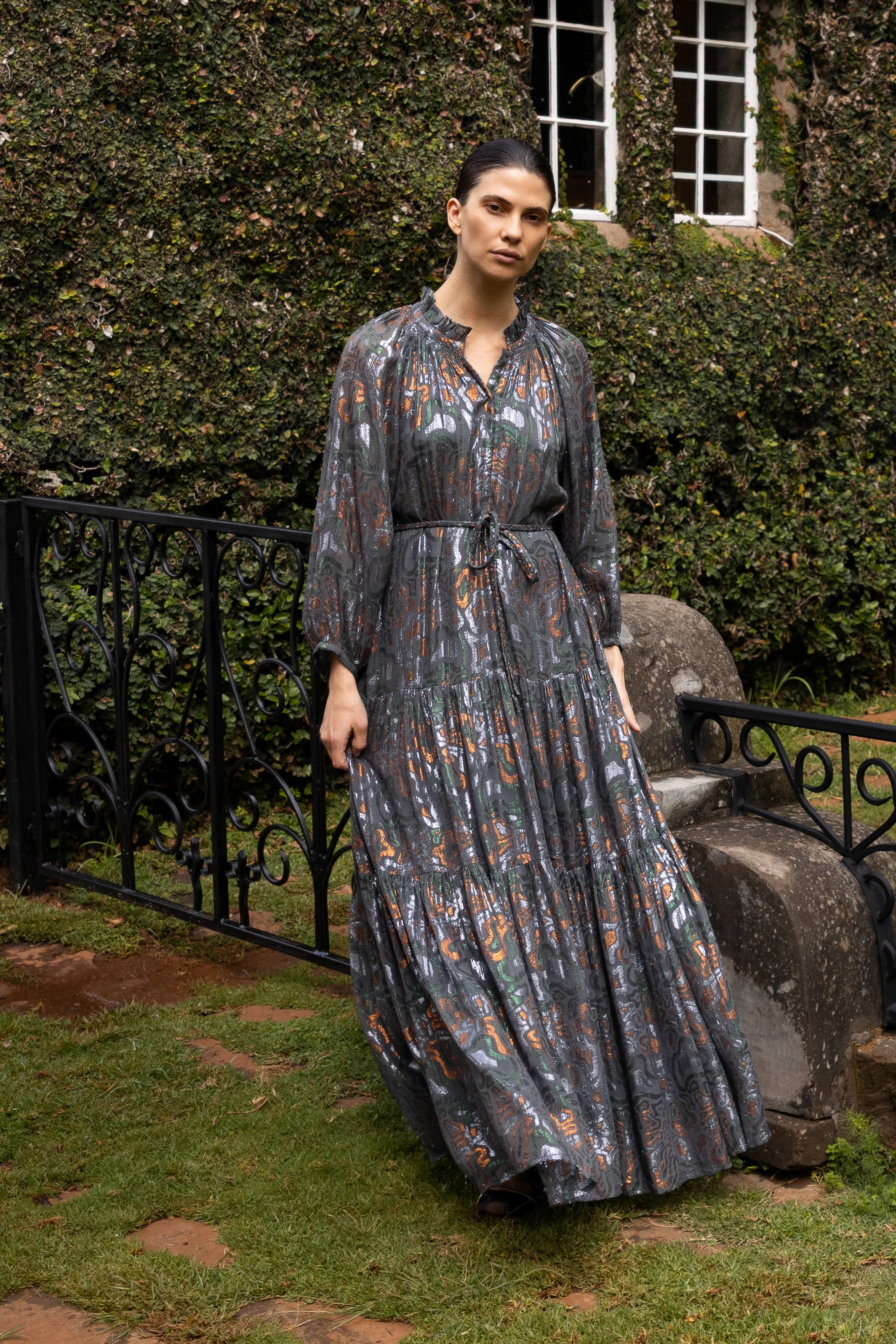 Cuff Sleeve Tie Waist Maxi- Kenzo Charcoal - Image 8