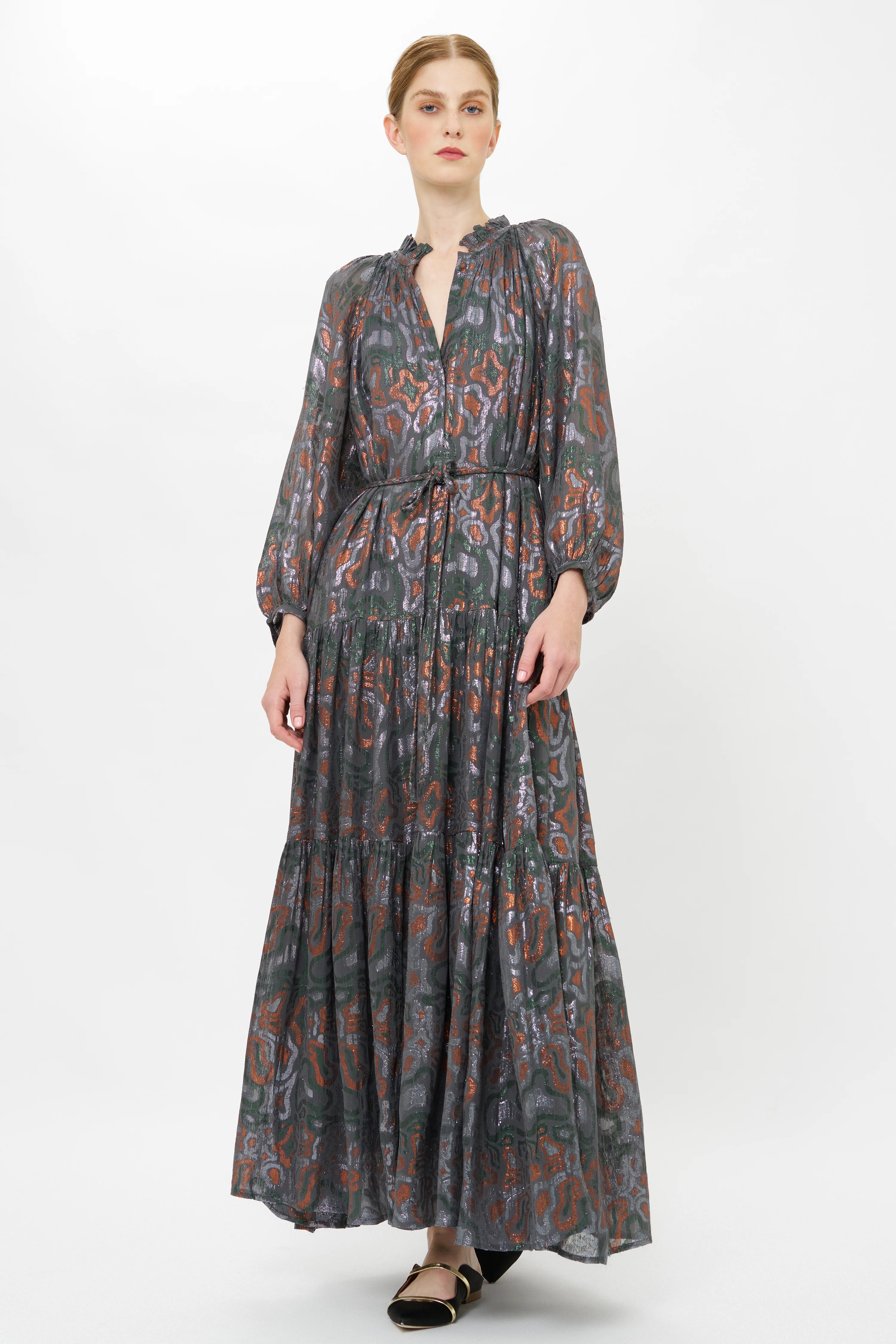 Cuff Sleeve Tie Waist Maxi- Kenzo Charcoal - Image 9