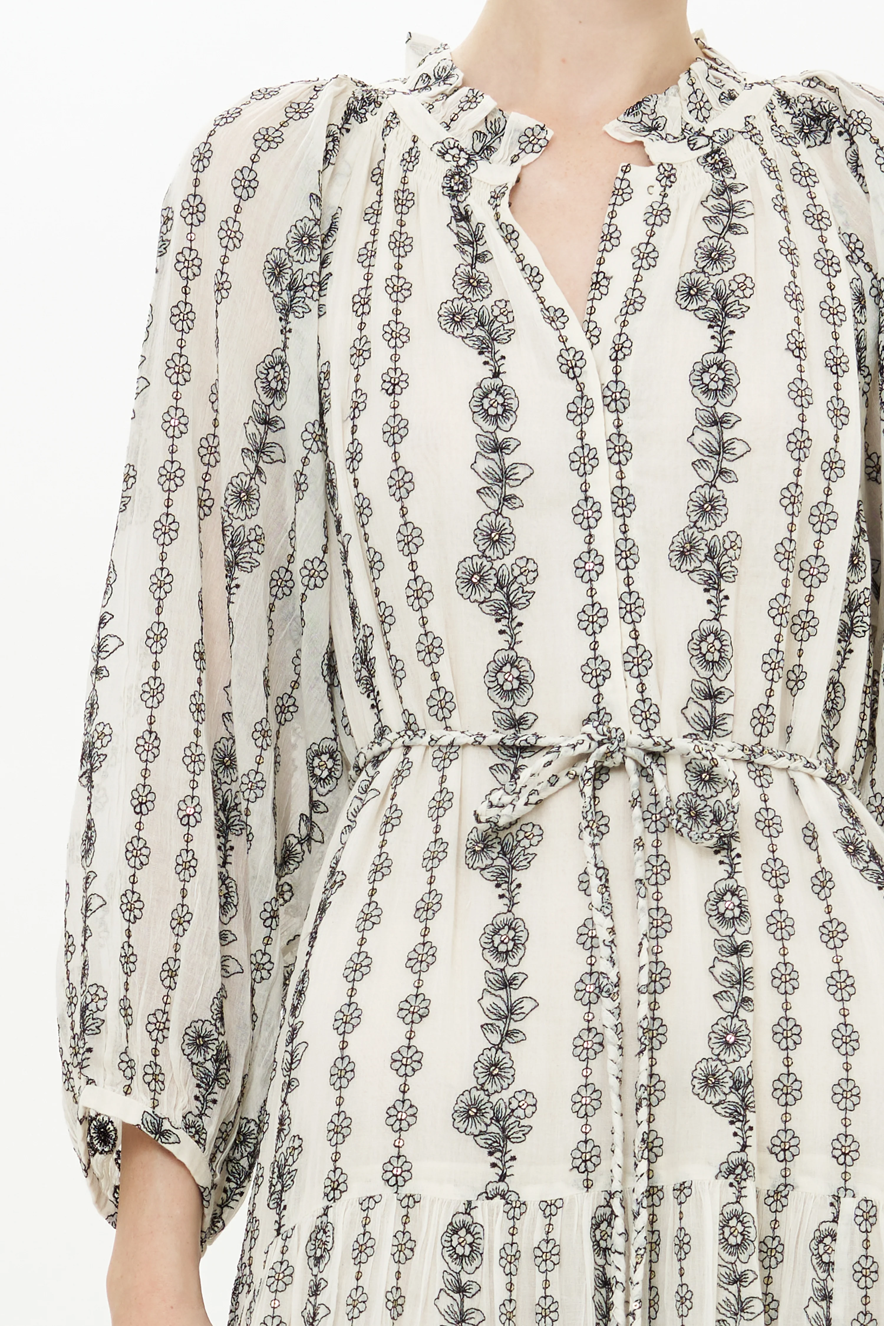 Cuff Sleeve Tie Waist Maxi- Petal Cream - Image 3