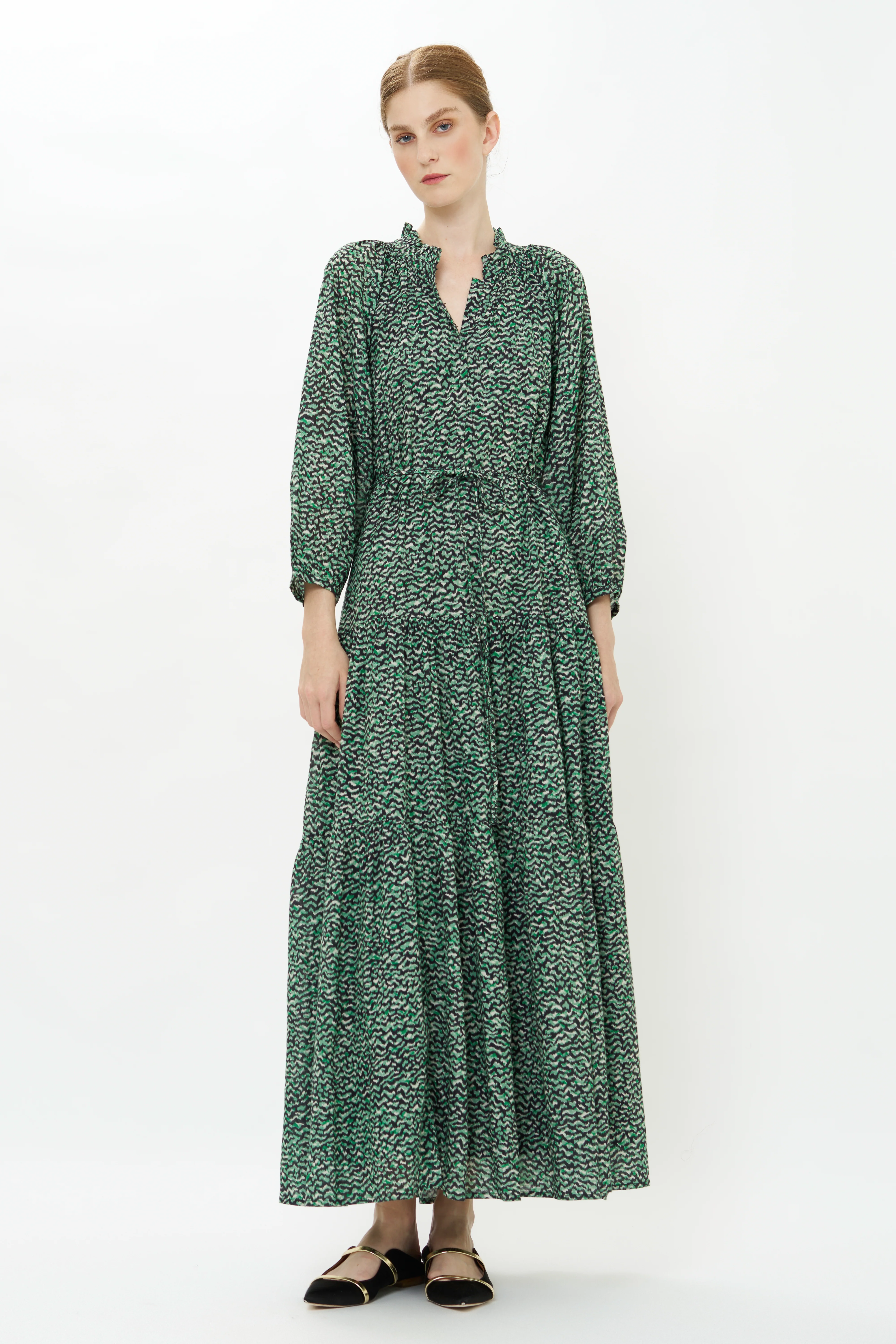 Cuff Sleeve Tie Waist Maxi- Jag Green - Image 6