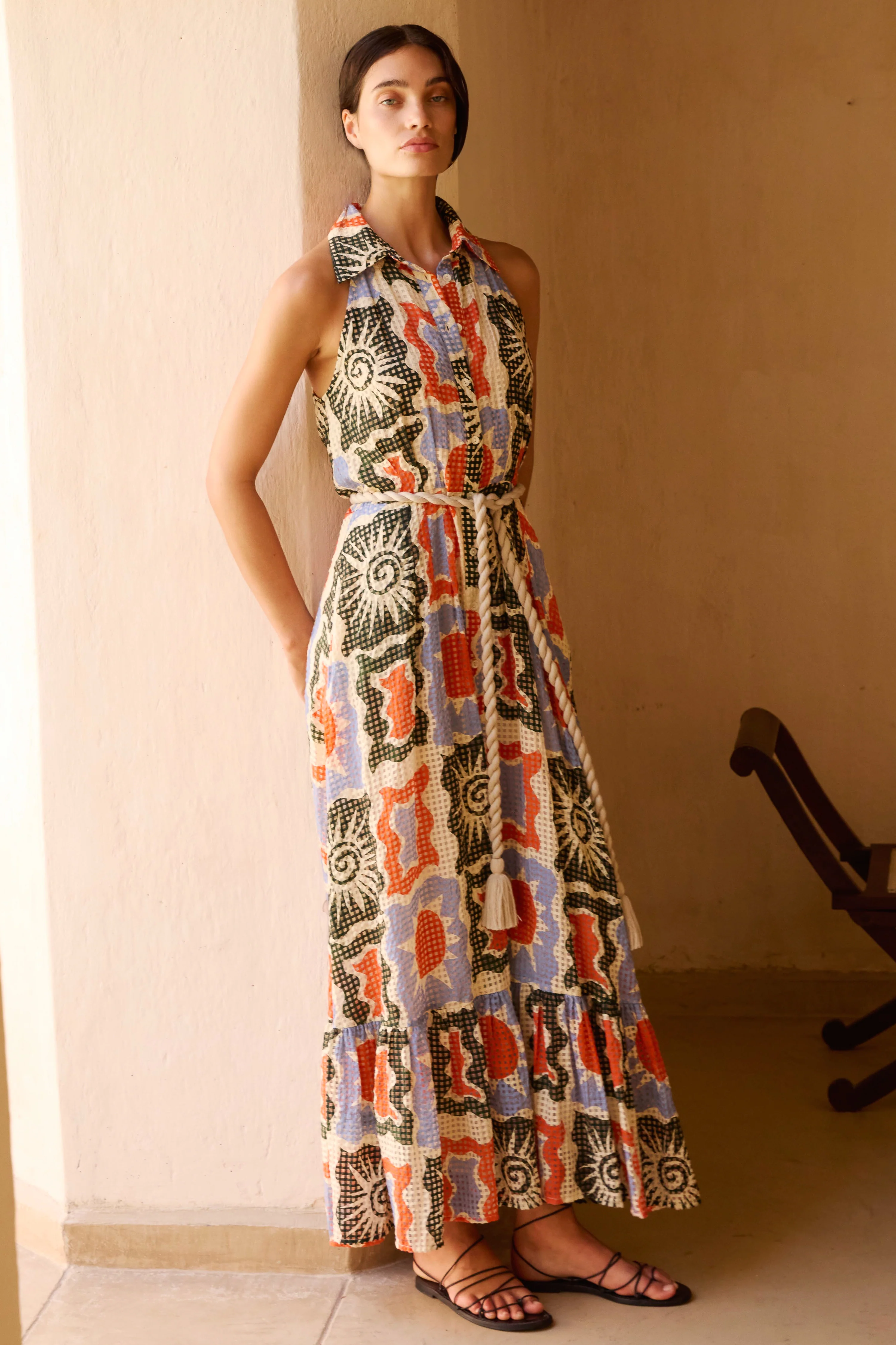 Sleeveless Shirt Dress Maxi- Helios Blue - Image 3