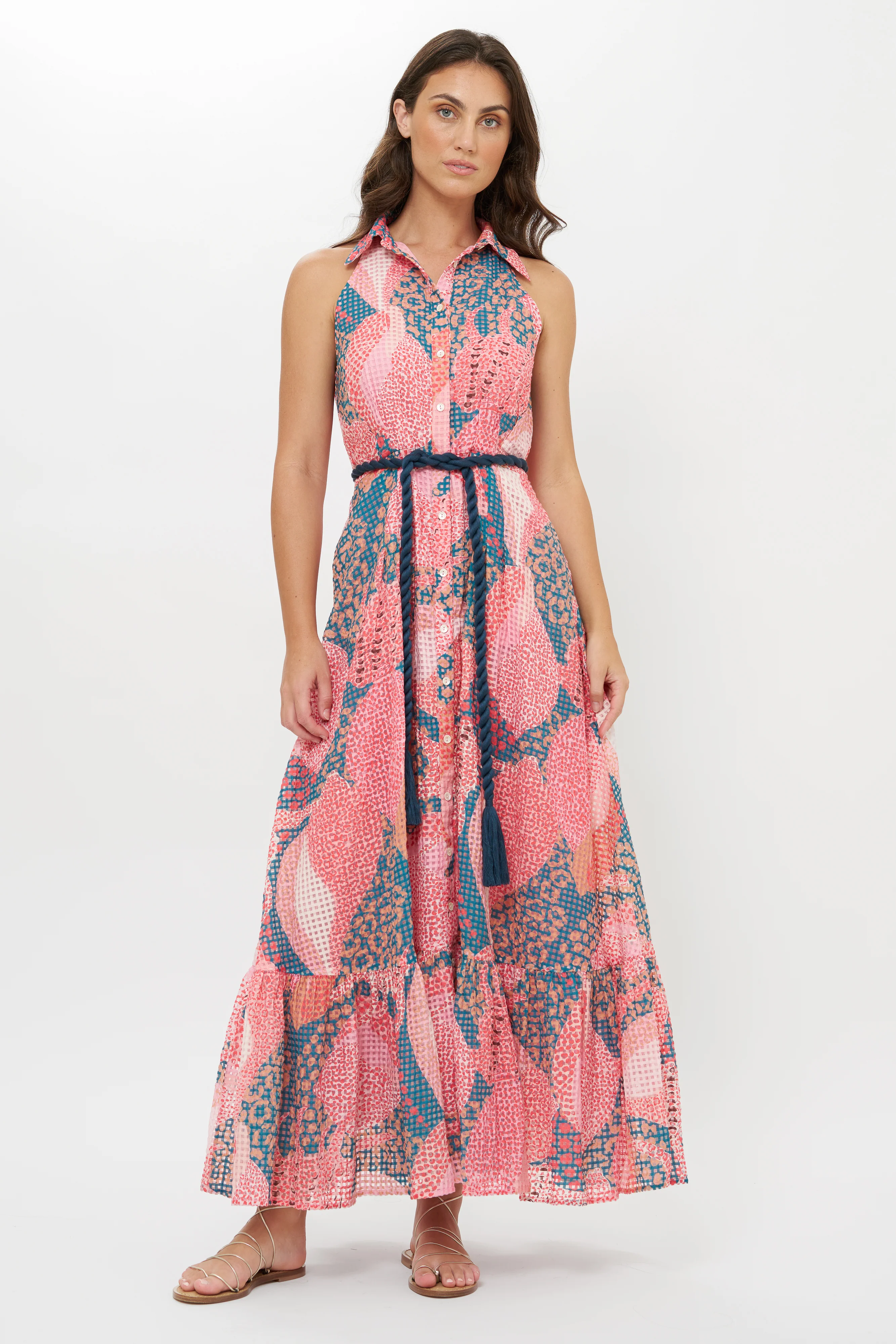 Sleeveless Shirt Dress Maxi- Nautilus Navy - Image 9