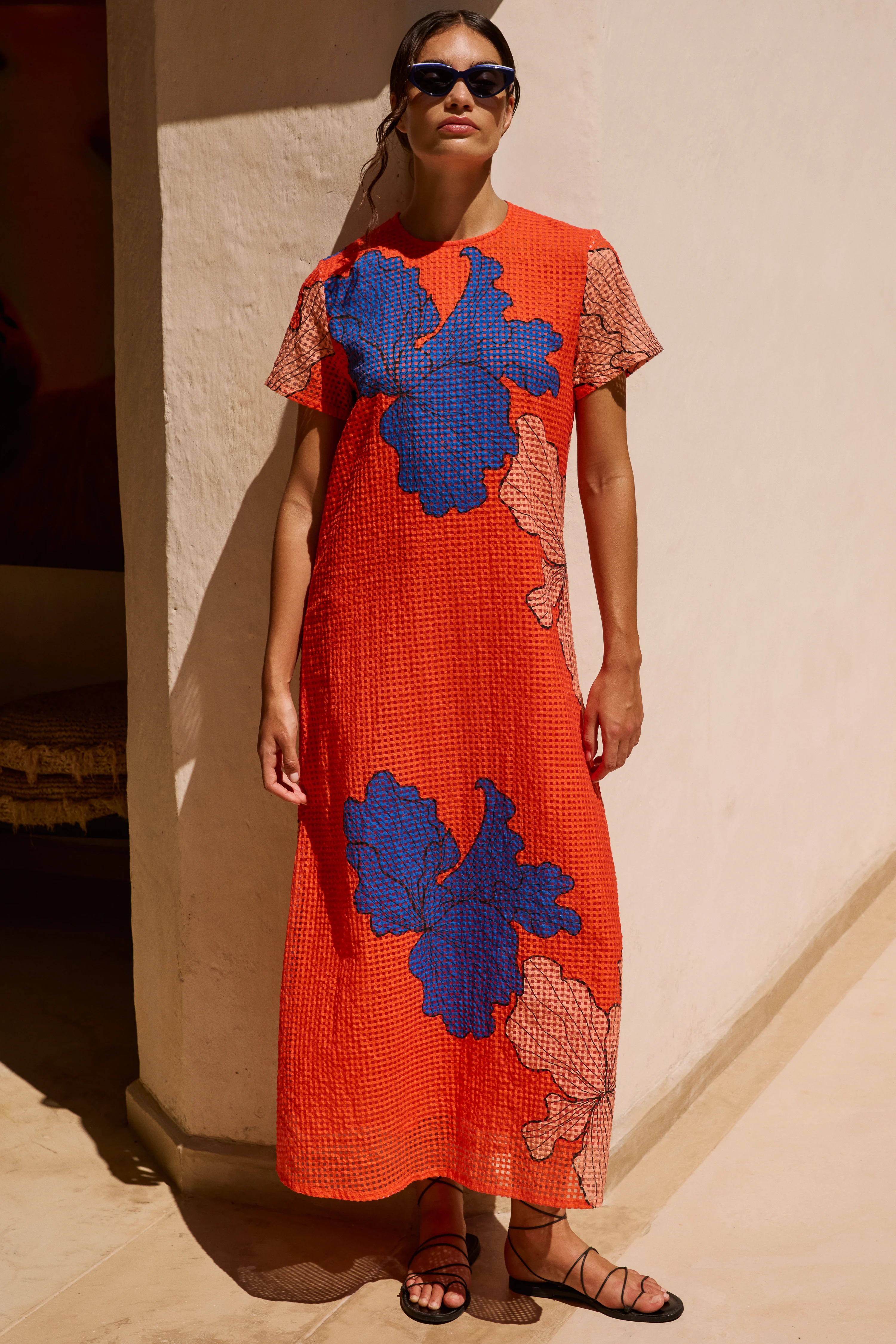 Short Sleeve Shift Maxi- Bora Bora Red - Image 3