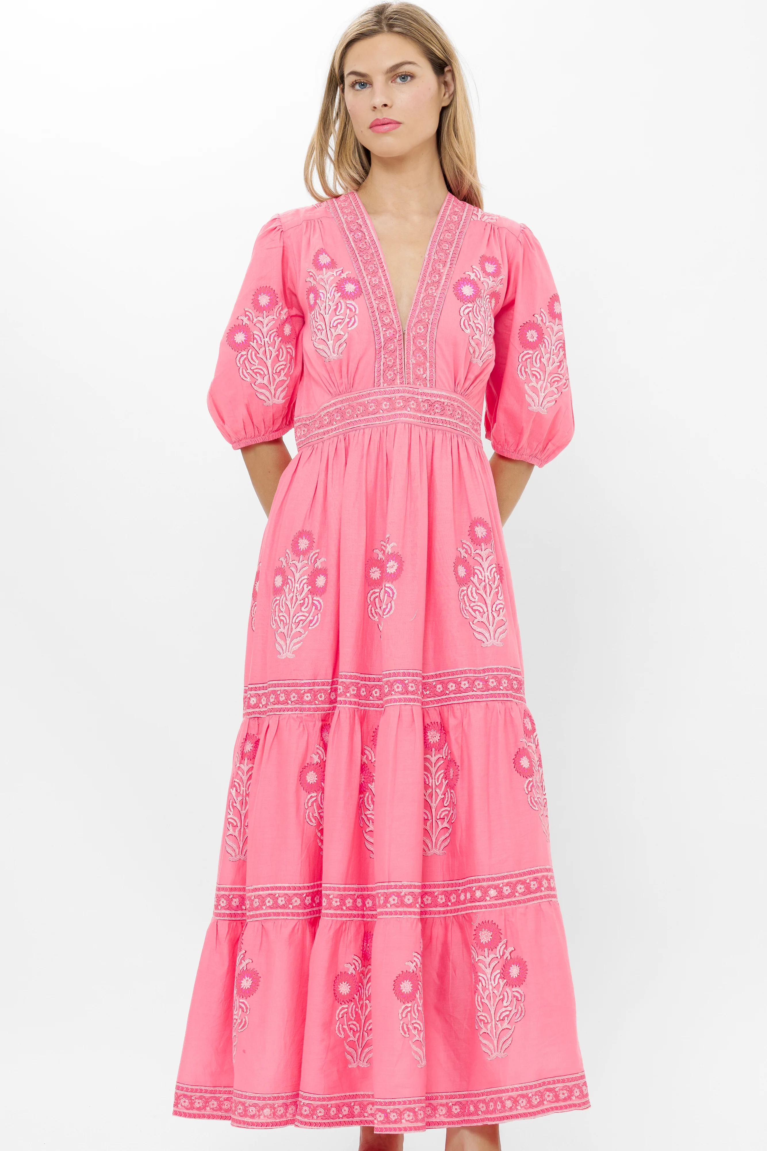 V-Neck Puffed Maxi- Raton Pink - Image 10