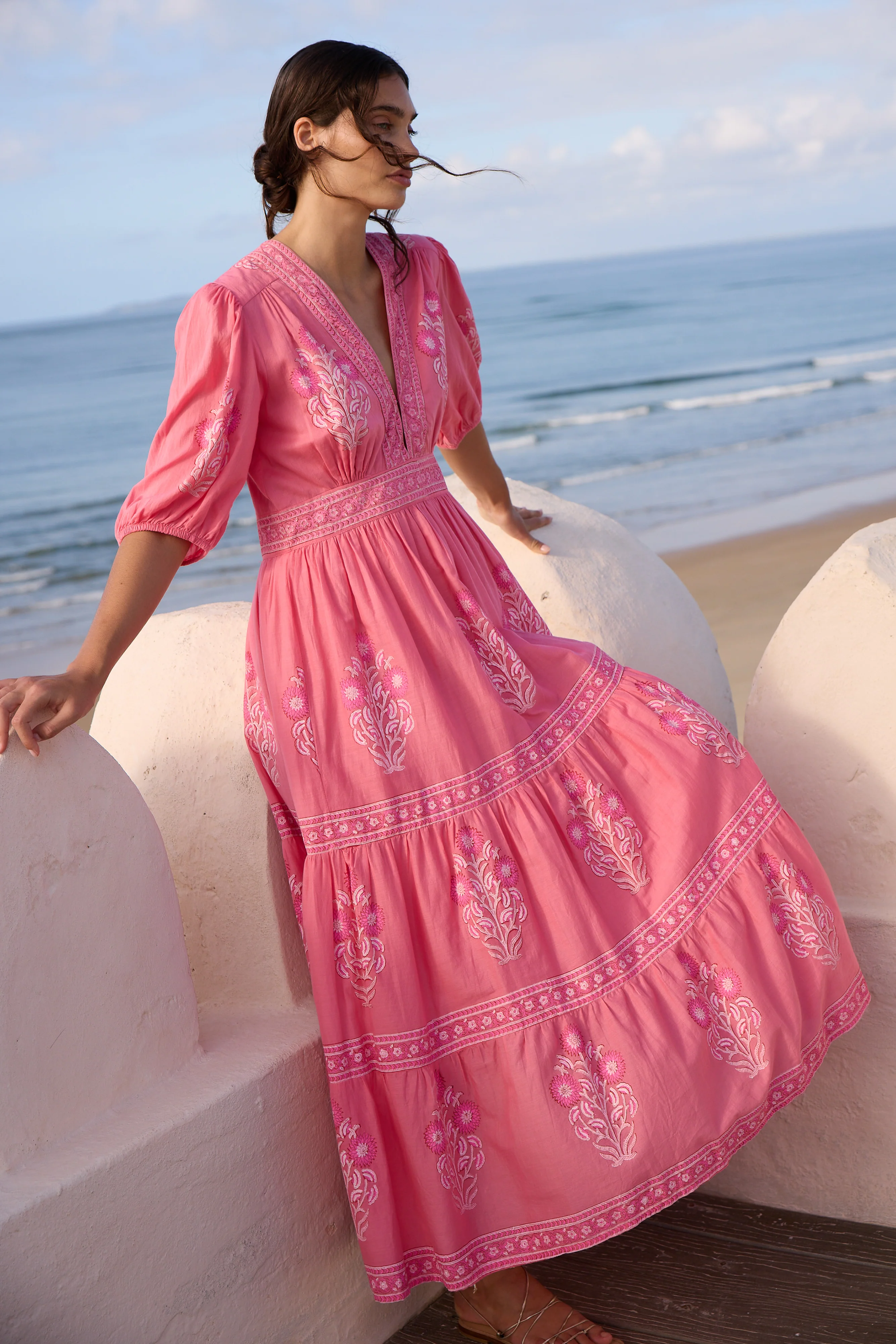 V-Neck Puffed Maxi- Raton Pink - Image 7