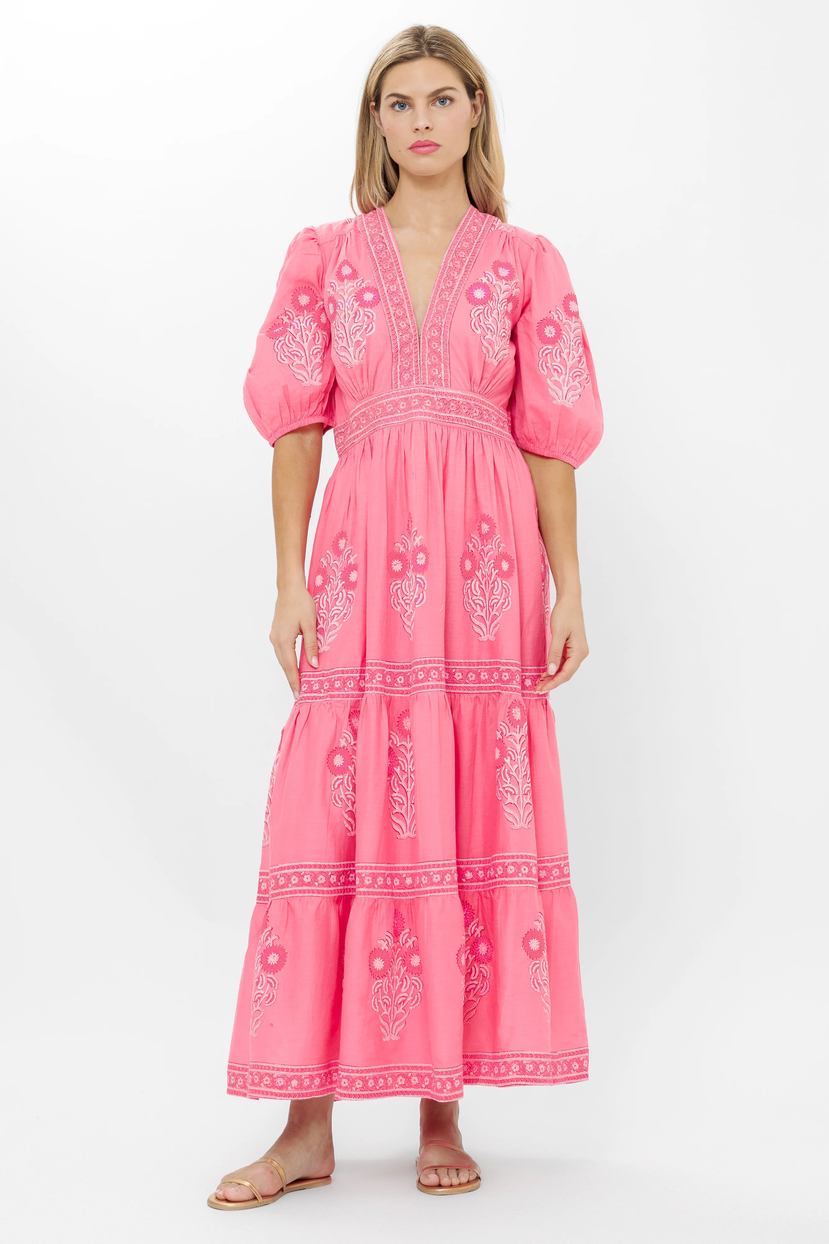 V-Neck Puffed Maxi- Raton Pink - Image 9