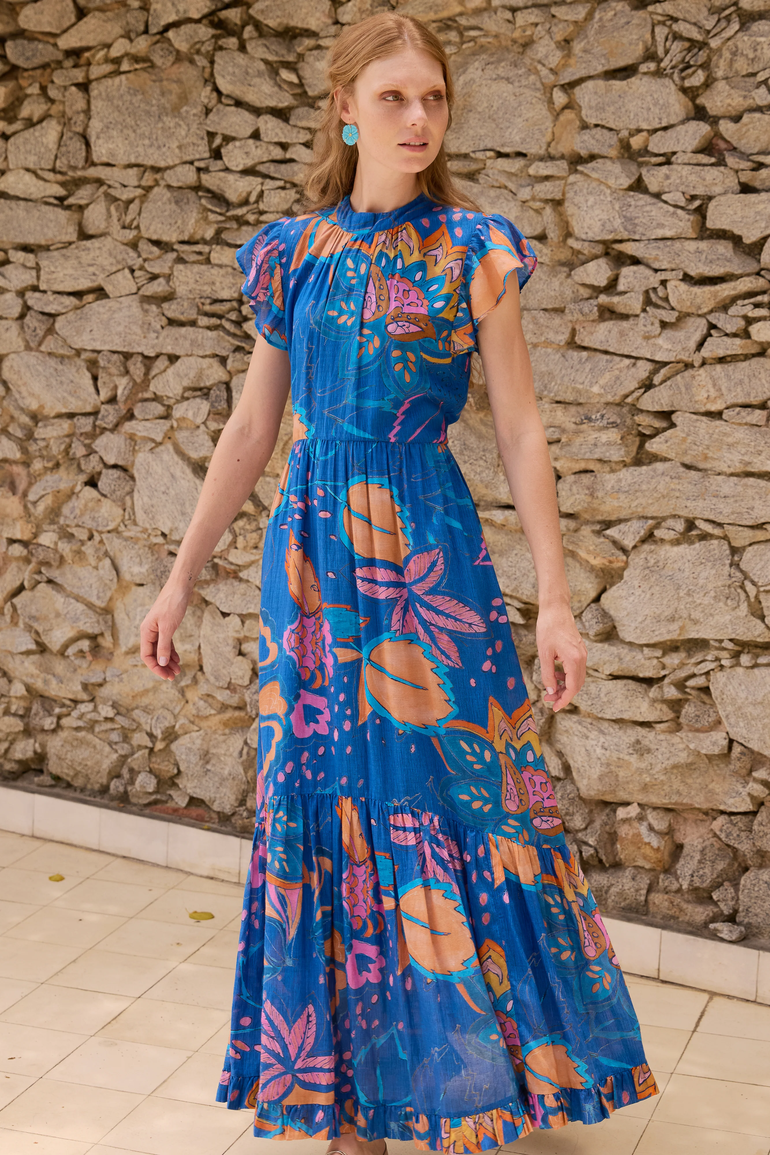 Mock Neck Flutter Maxi- Antico Blue - Image 3