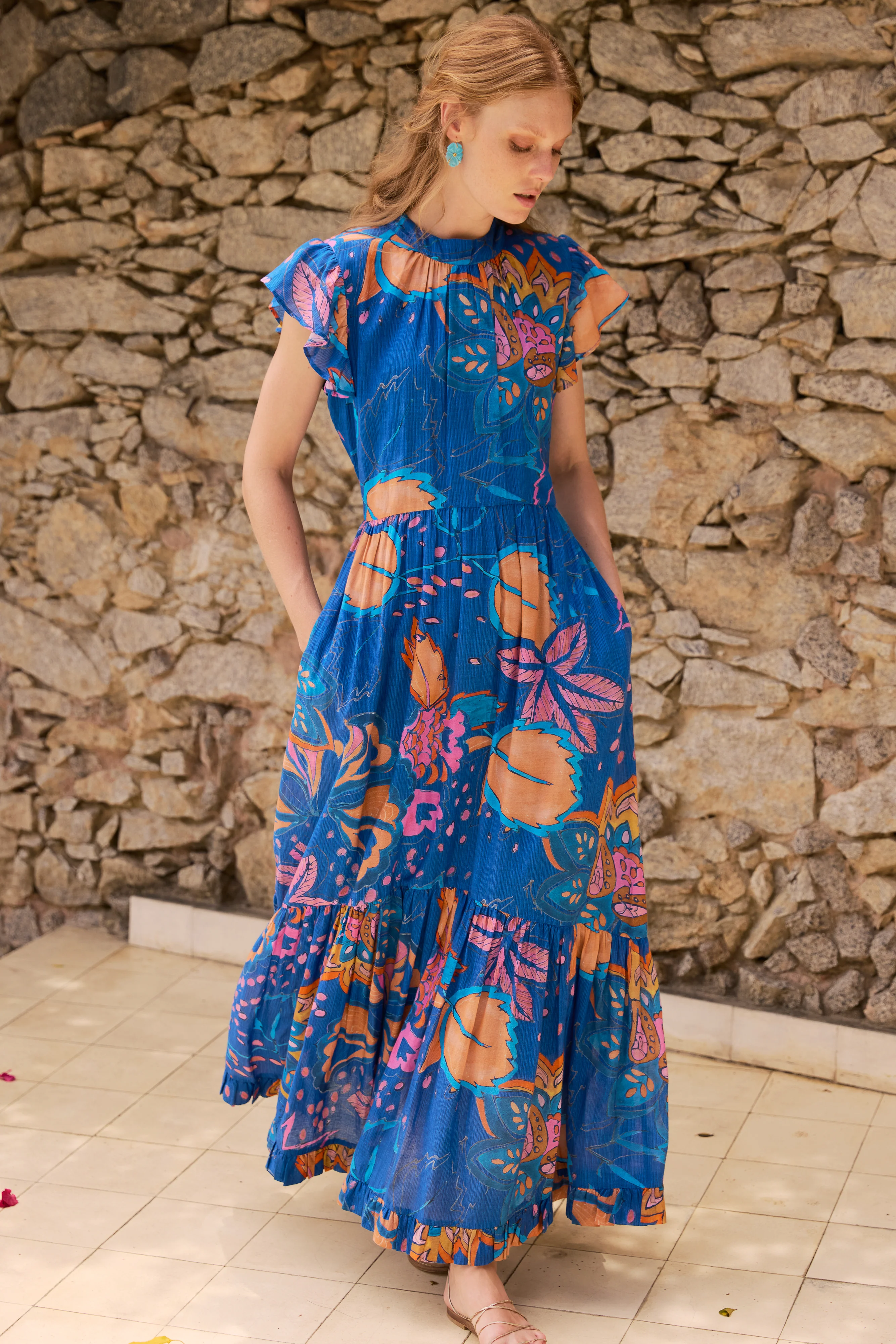 Mock Neck Flutter Maxi- Antico Blue - Image 5