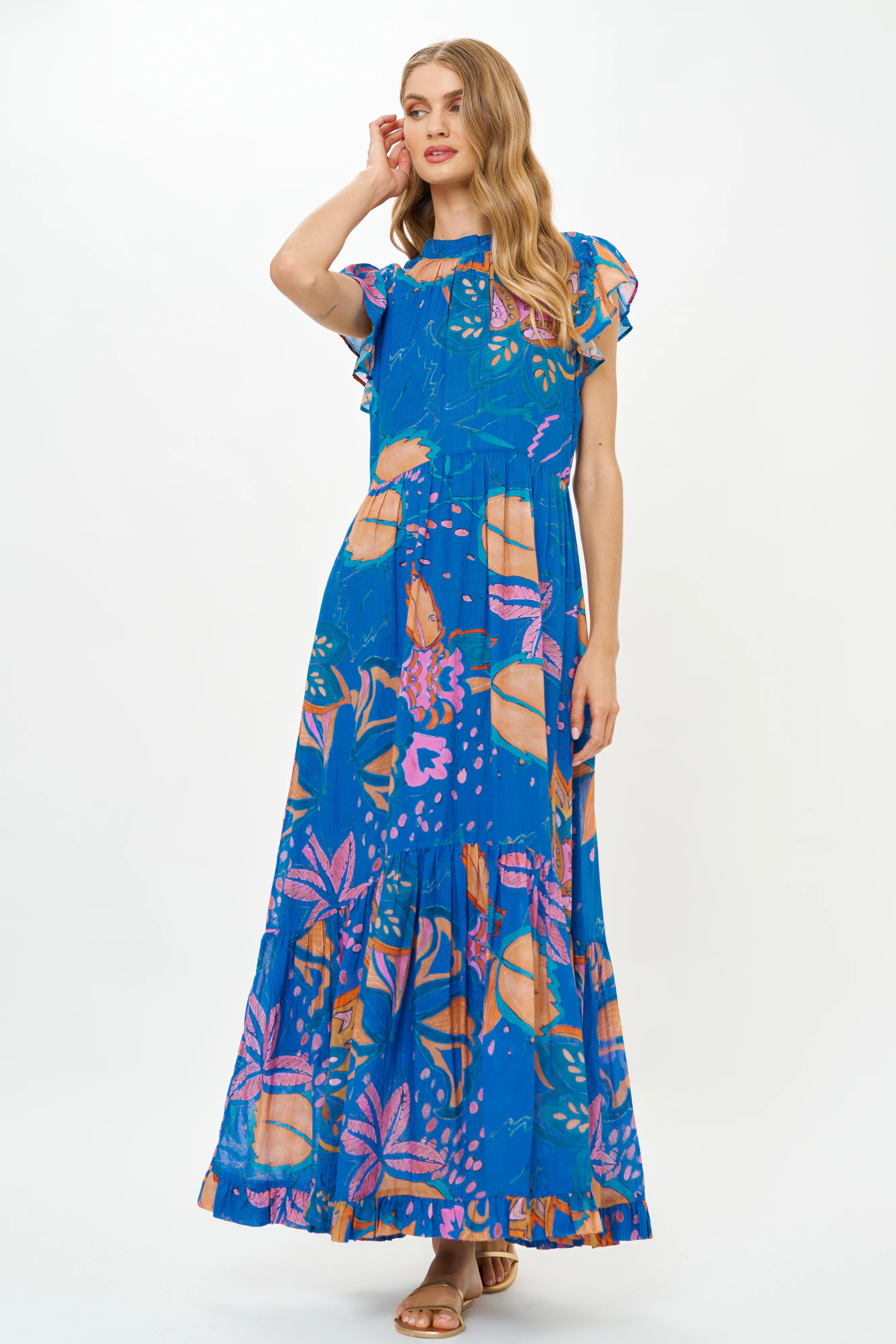 Mock Neck Flutter Maxi- Antico Blue - Image 6