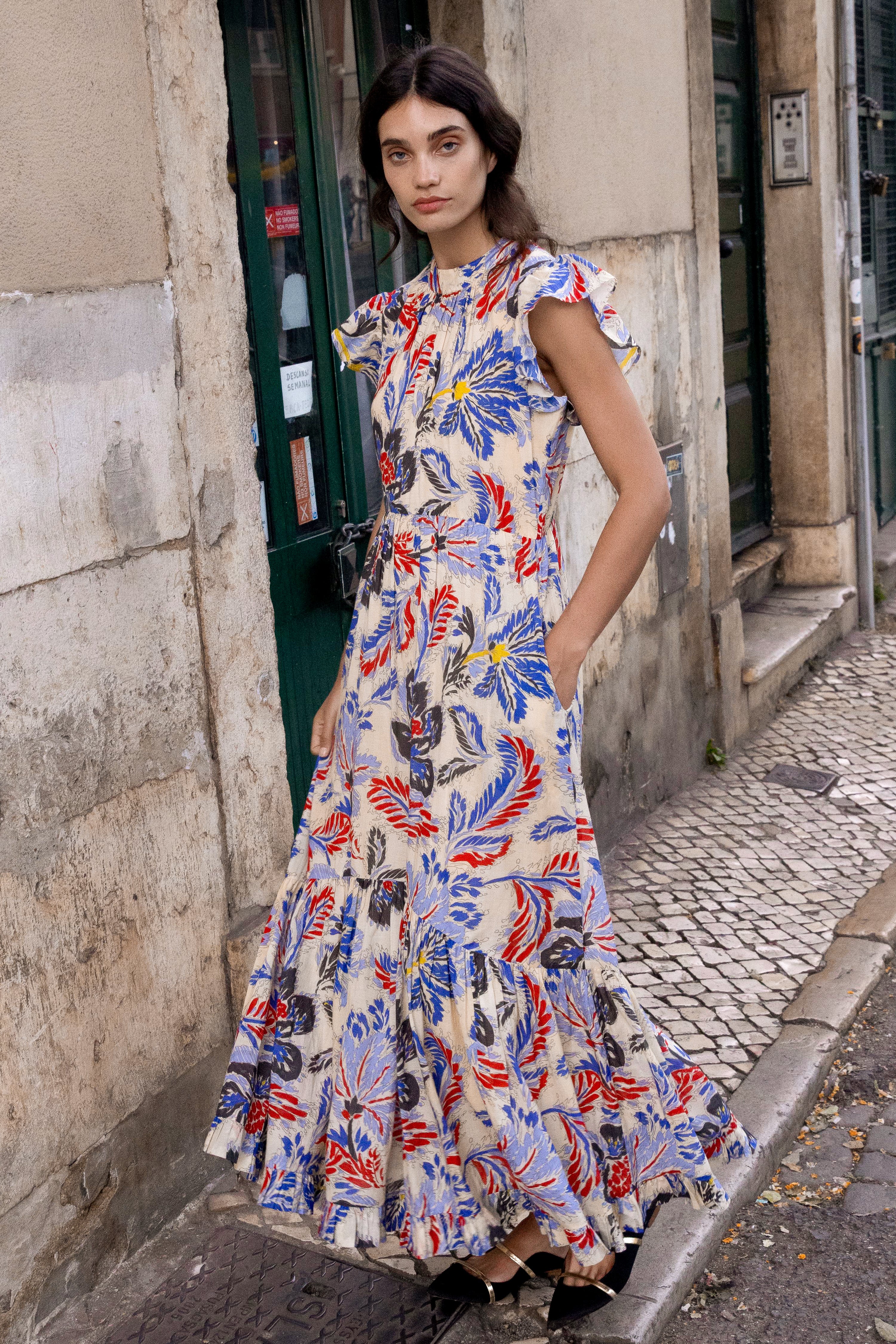 Mock Neck Flutter Maxi- Chennai Cobalt - Image 5