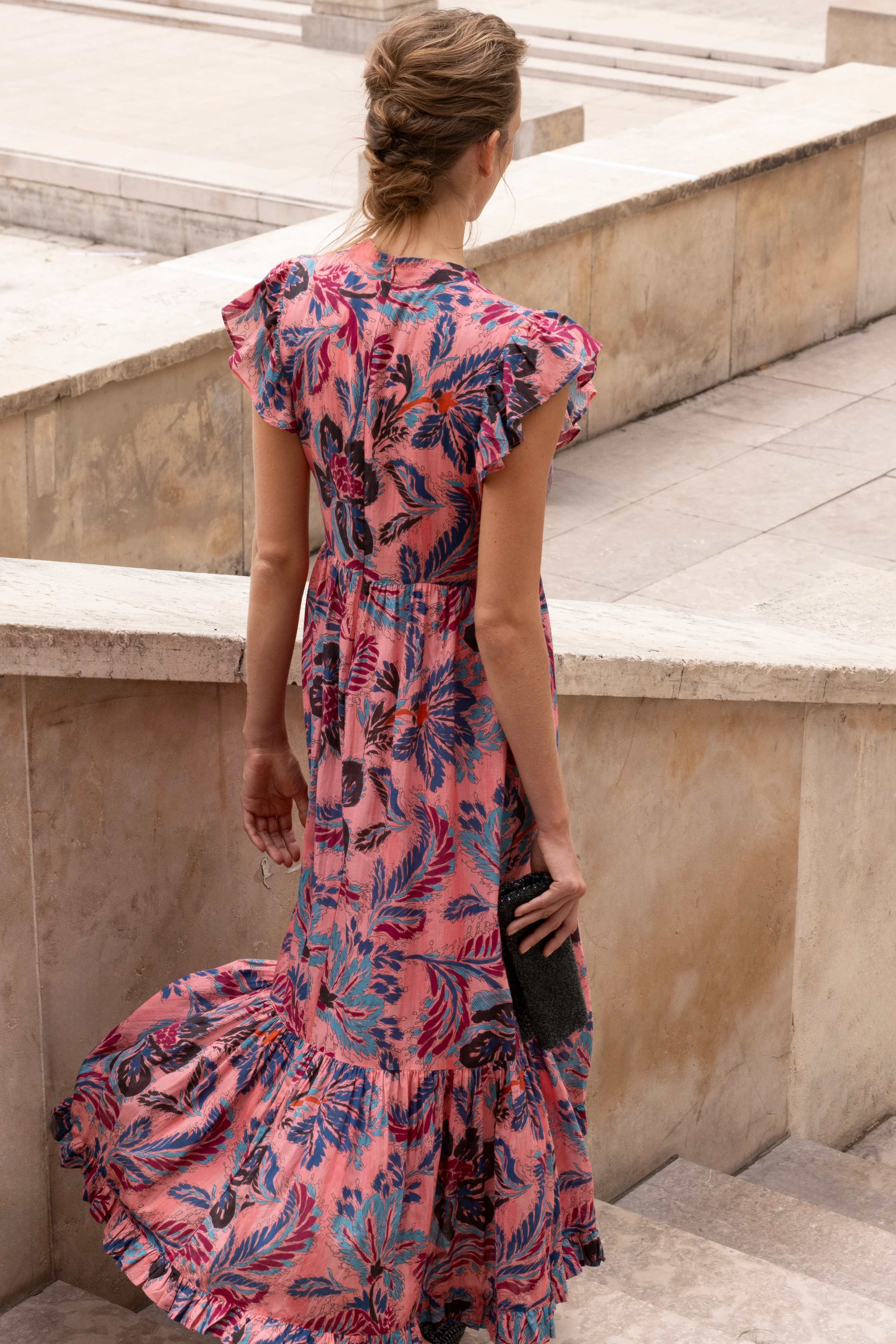 Mock Neck Flutter Maxi- Chennai Rose - Image 3