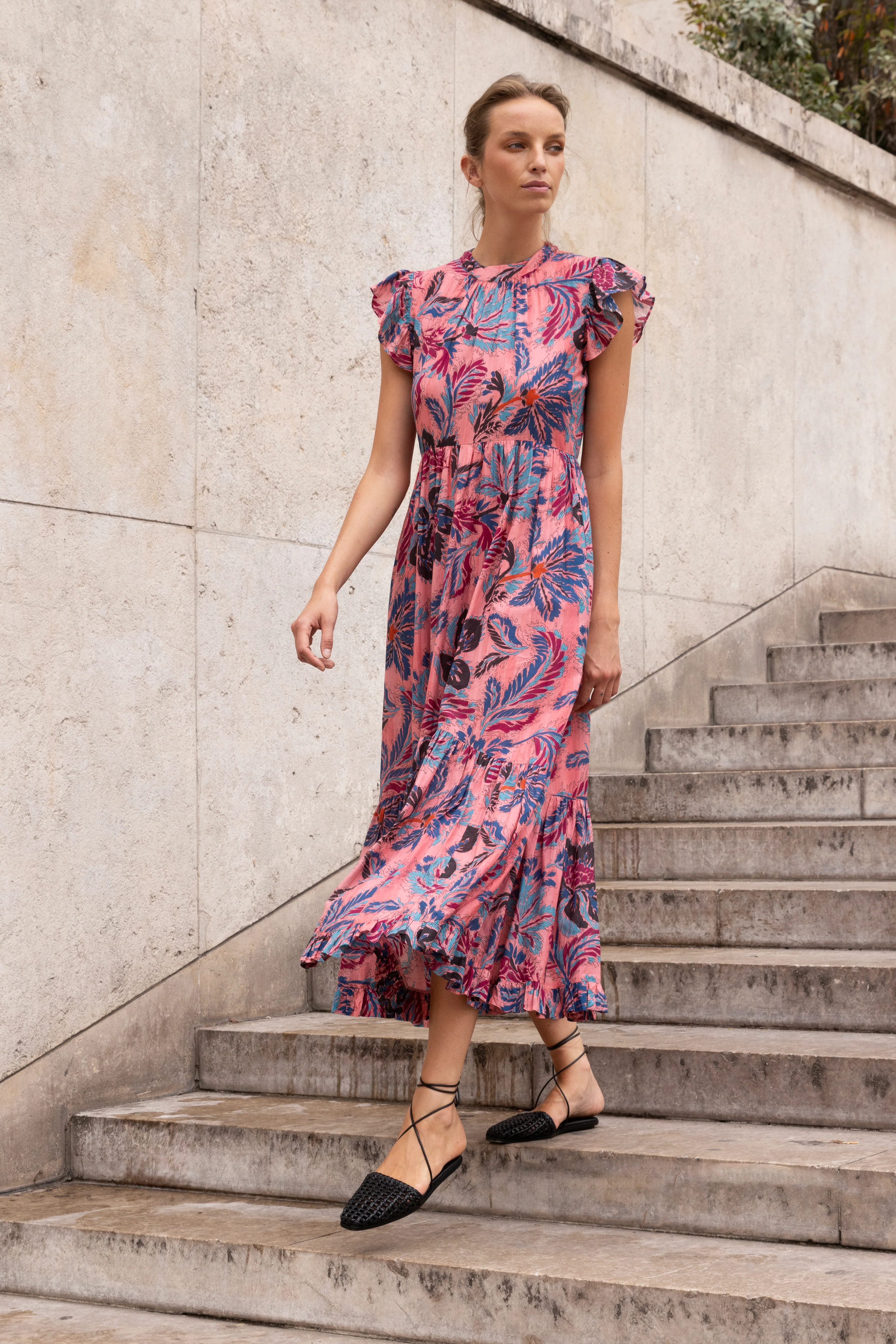 Mock Neck Flutter Maxi- Chennai Rose - Image 4