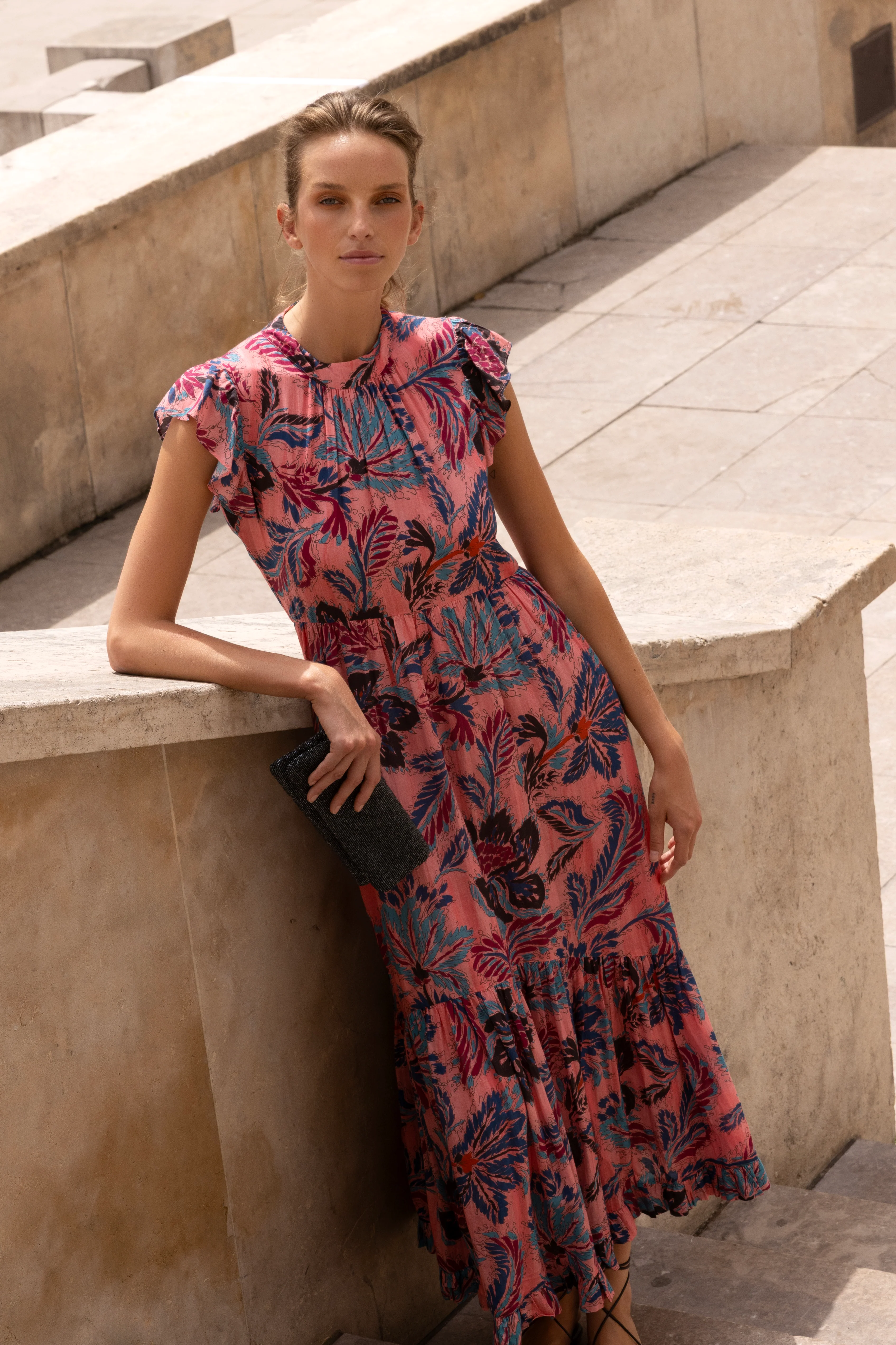 Mock Neck Flutter Maxi- Chennai Rose - Image 5