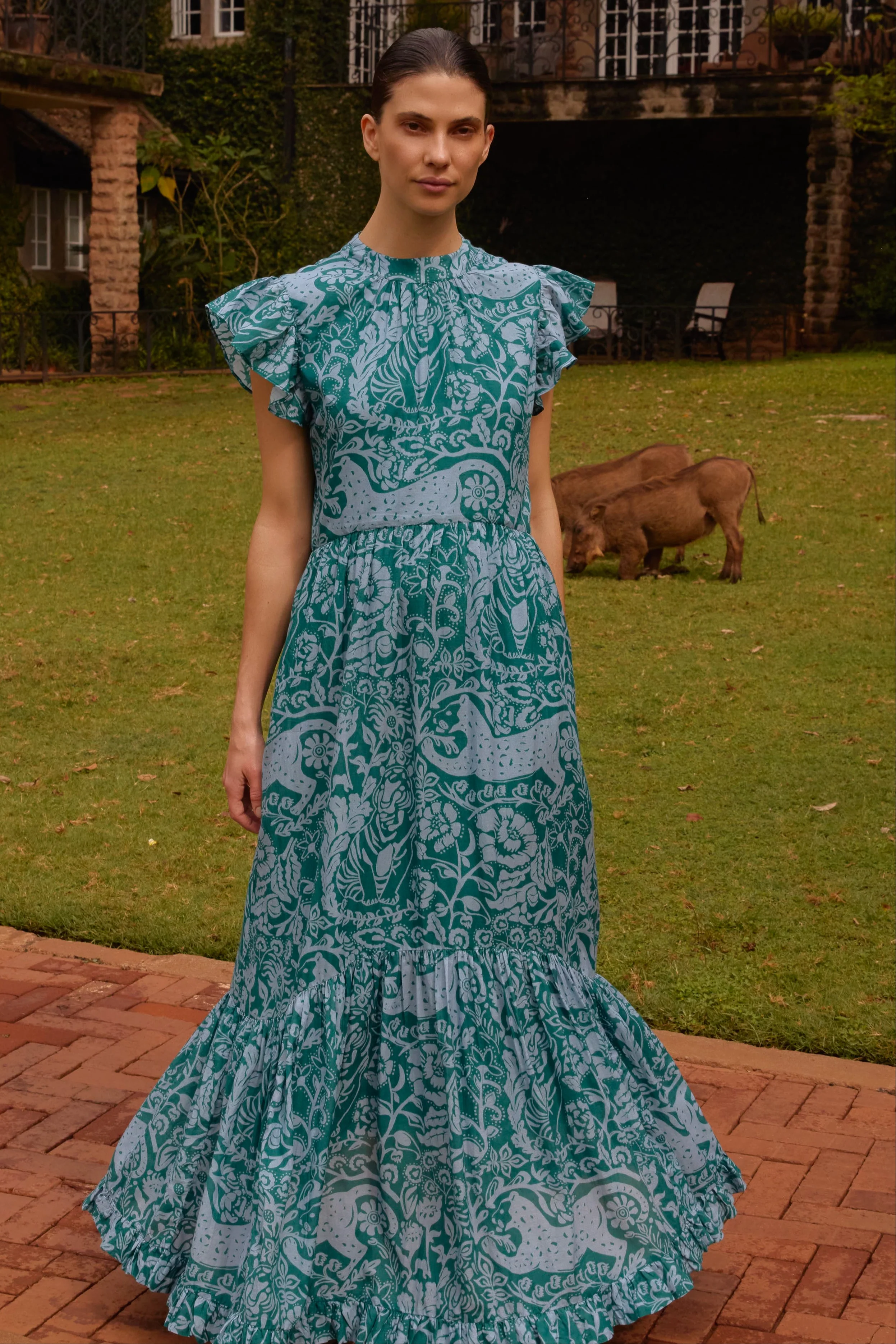 Mock Neck Flutter Maxi- Singita Green - Image 3