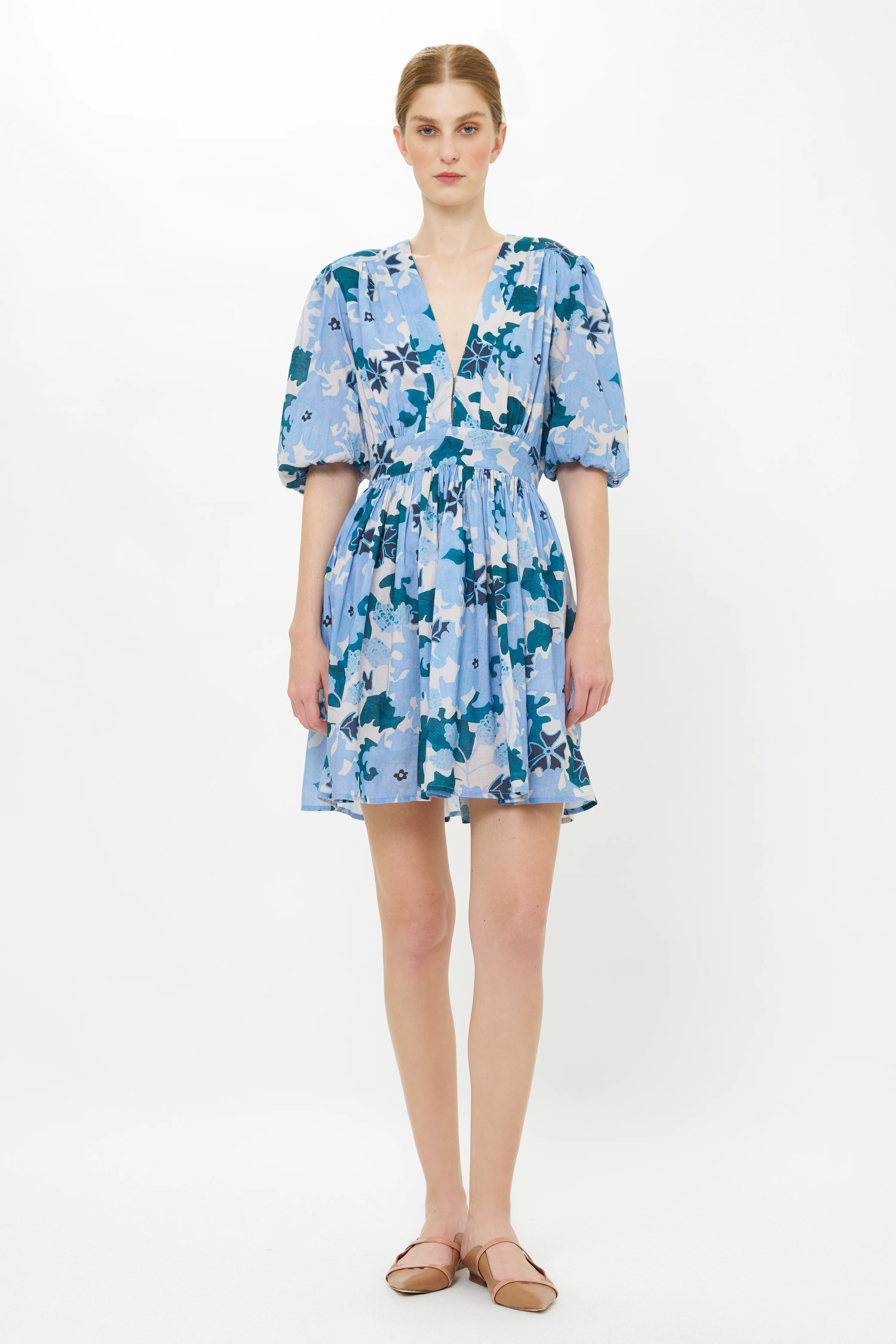 V-Neck Puff Mini- Suzani Blue - Image 7