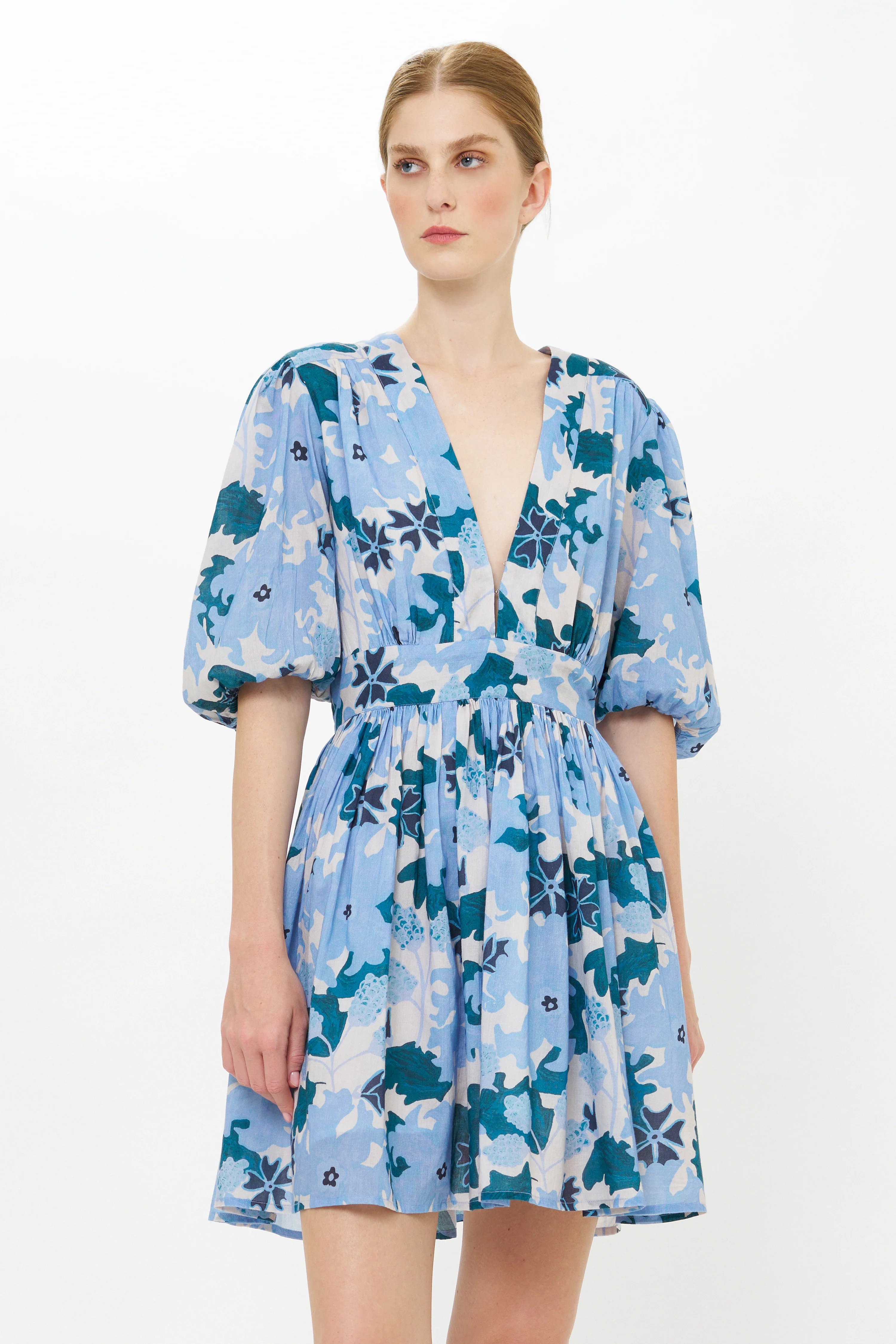 V-Neck Puff Mini- Suzani Blue - Image 8