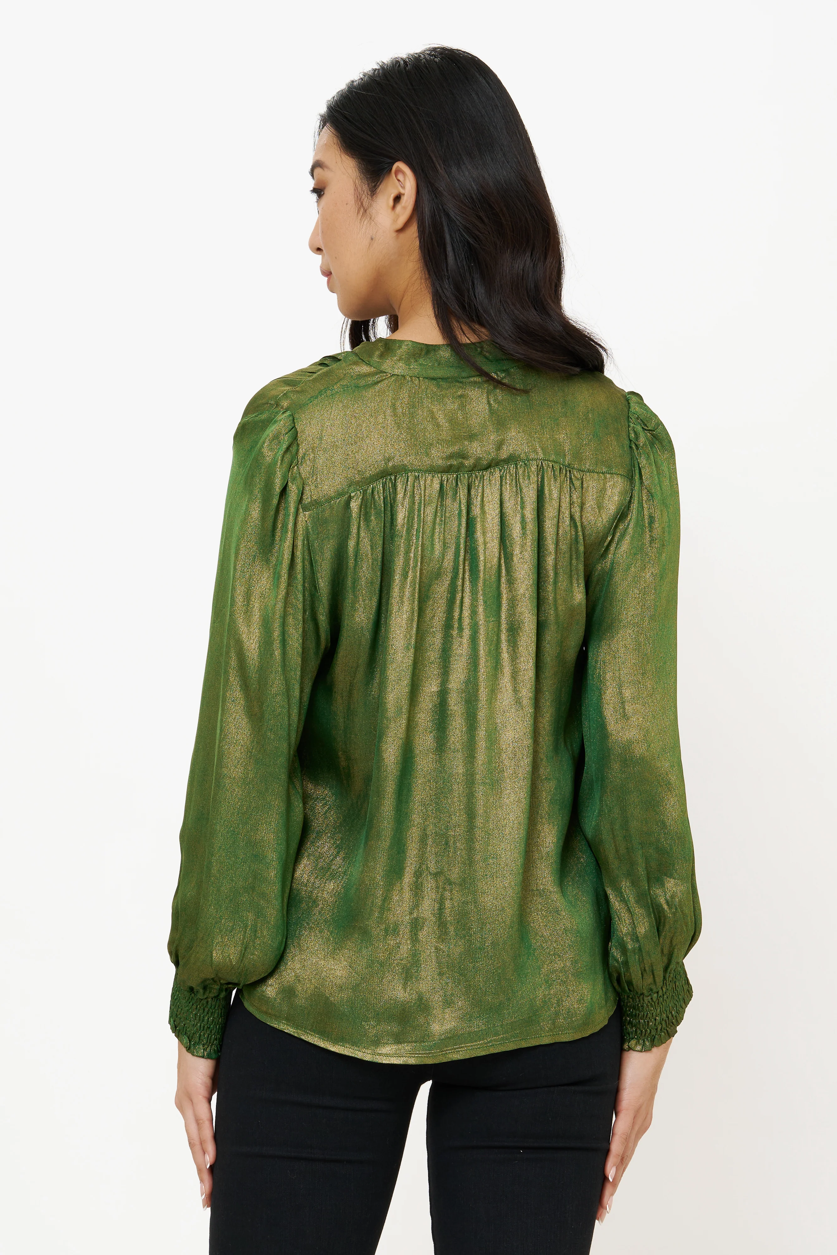 V-Neck Pintuck Blouse- Cairo Green - Image 3