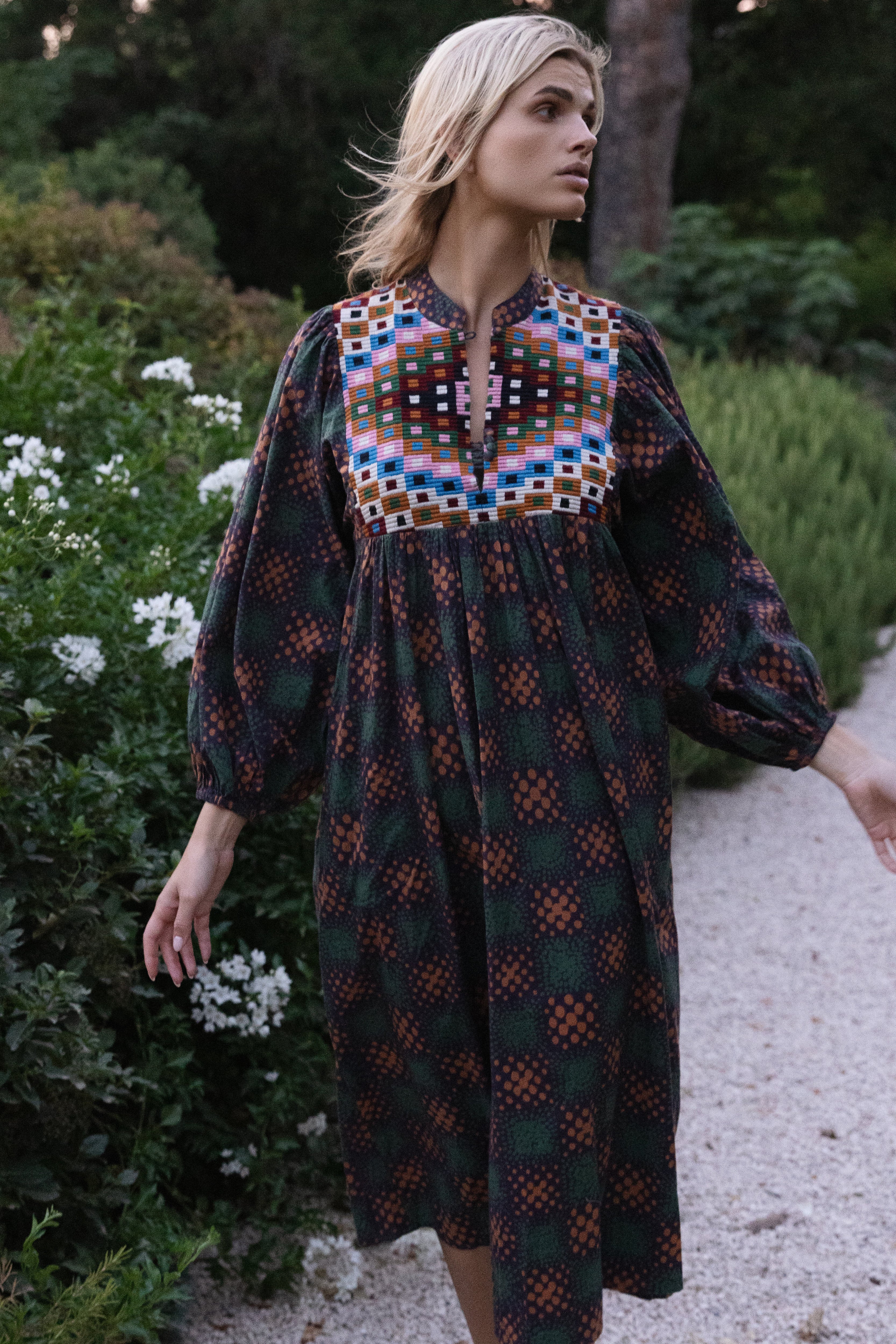 Mandarin Balloon Sleeve Midi- Matrix Forest - Image 3