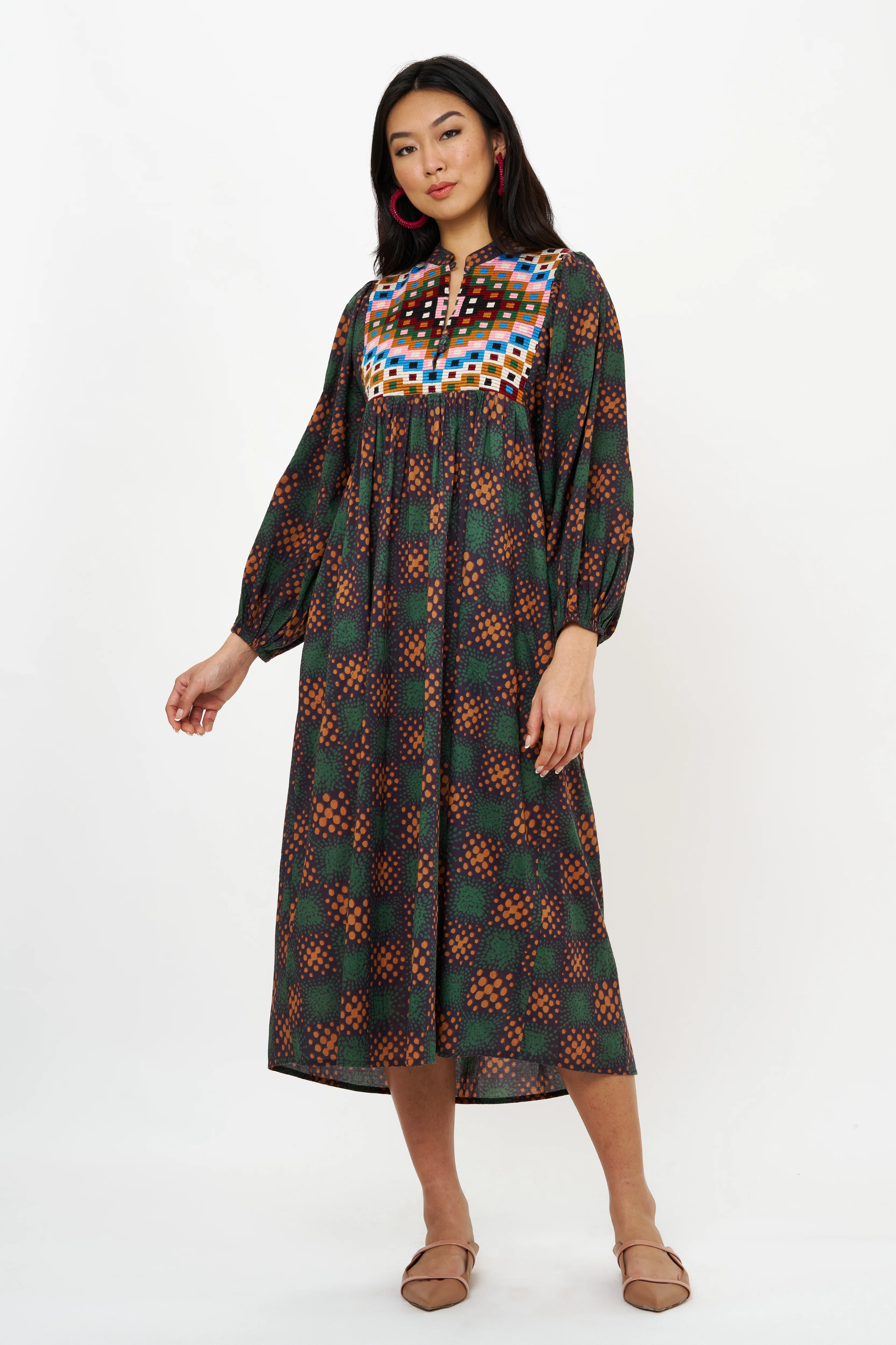Mandarin Balloon Sleeve Midi- Matrix Forest - Image 6