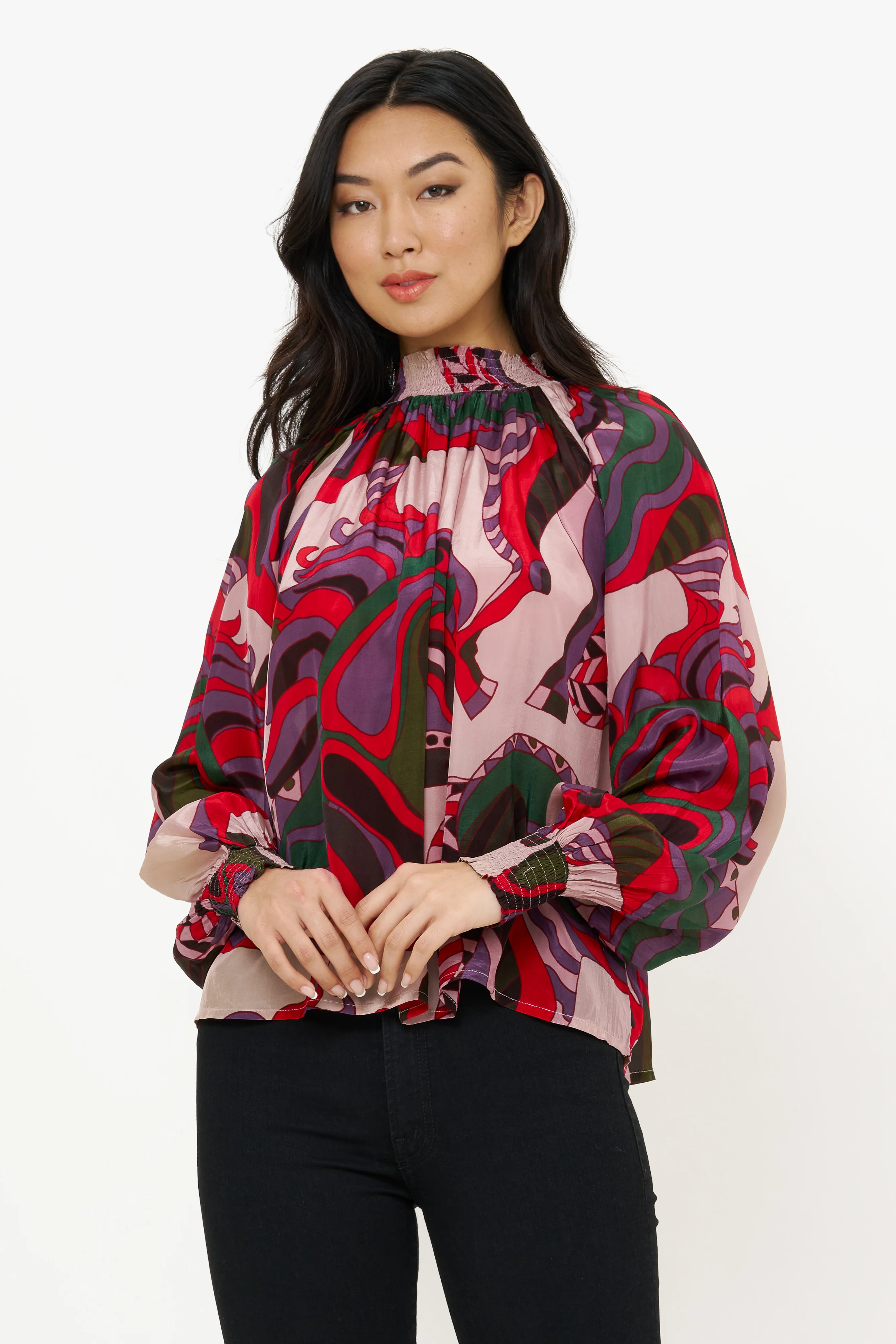 High Neck Blouse- Arabia Crimson - Image 2