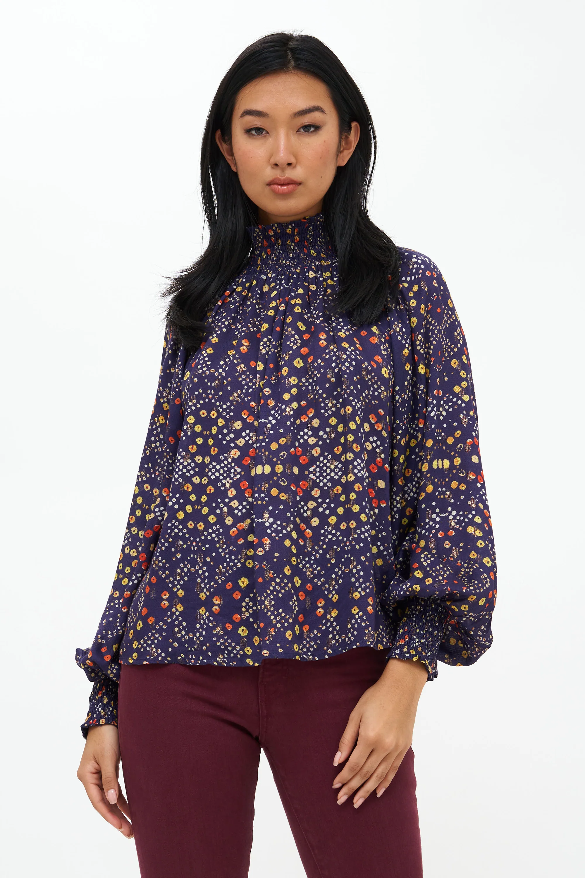 High Neck Blouse- Shibori Indigo