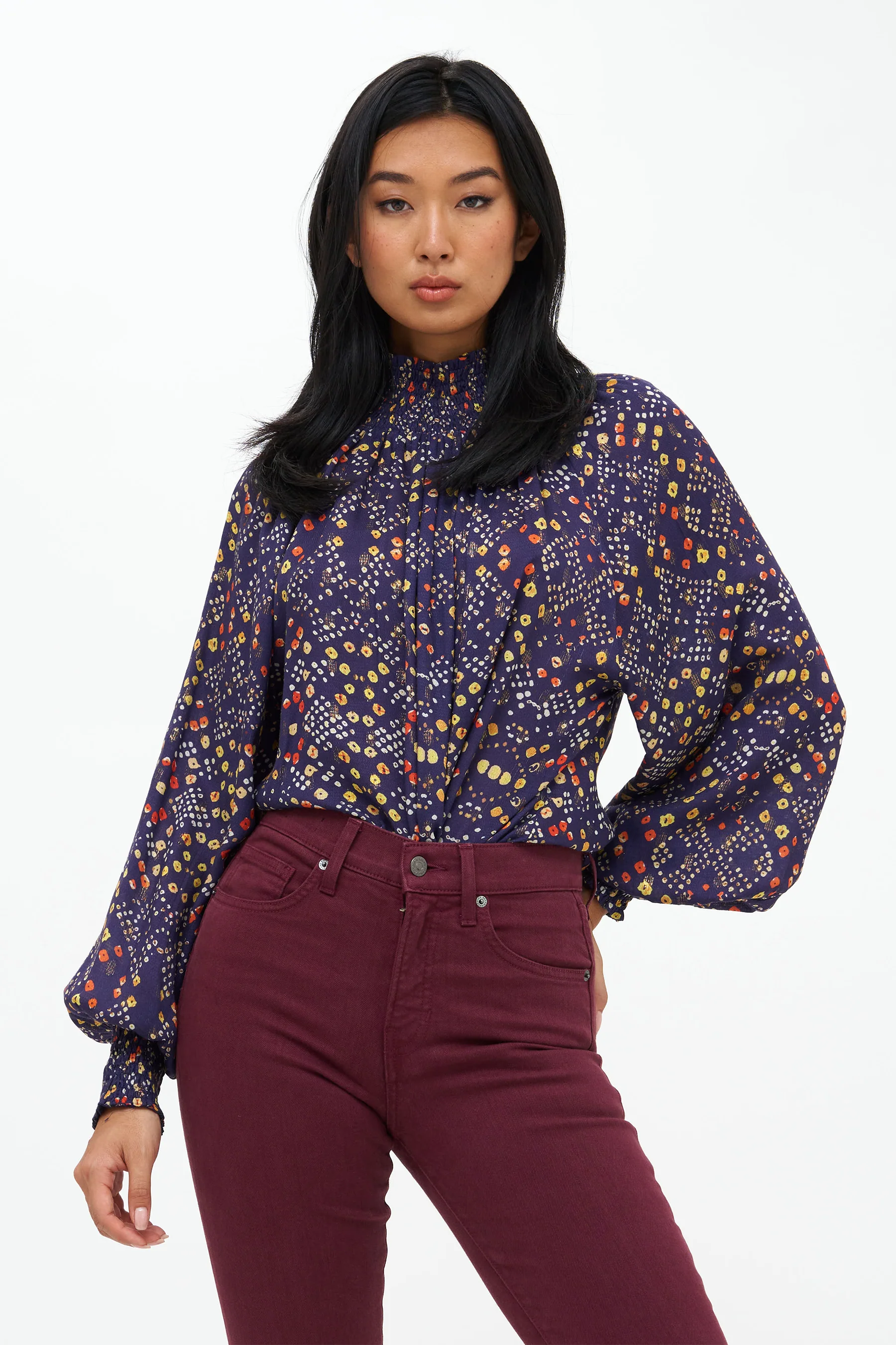 High Neck Blouse- Shibori Indigo - Image 3