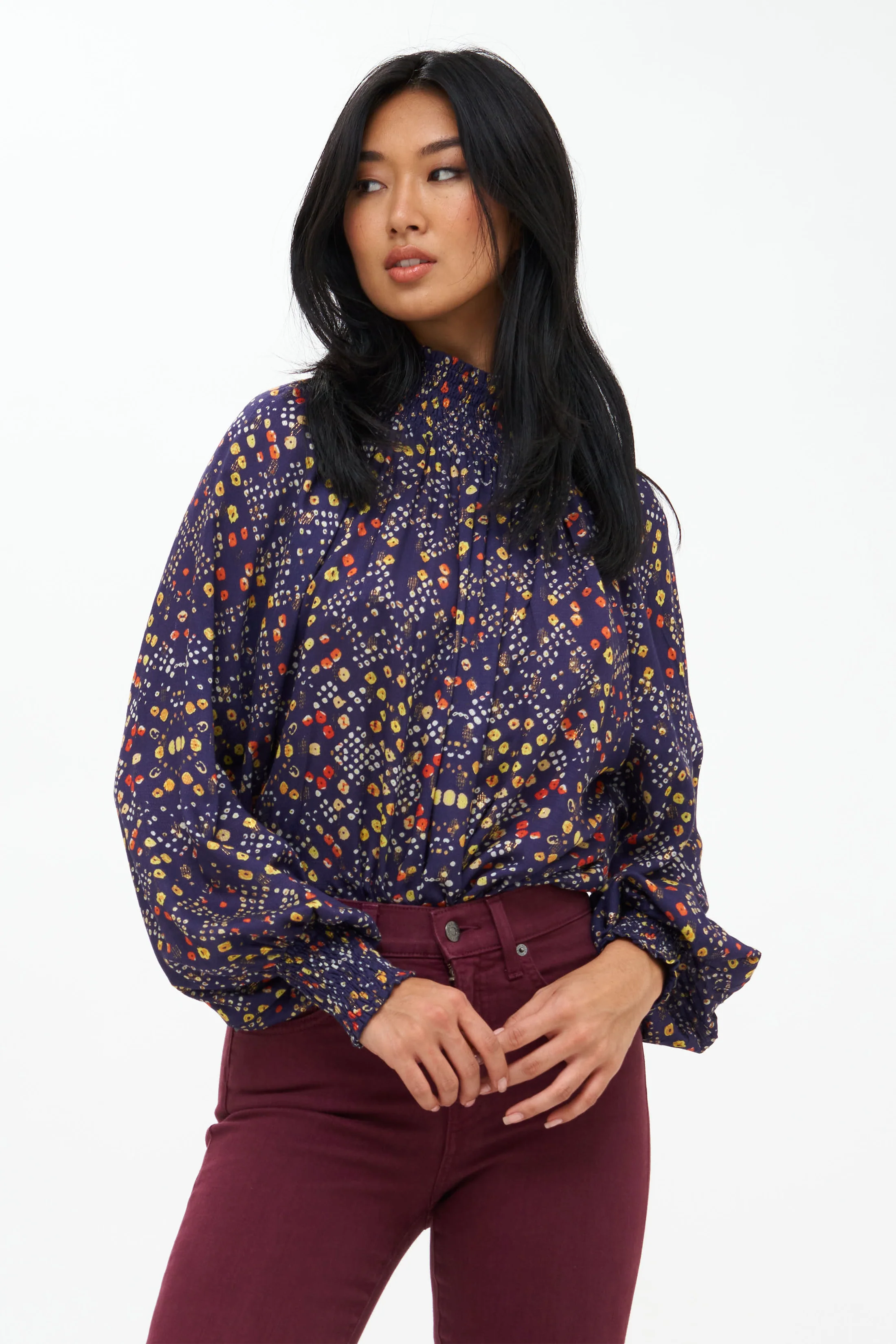 High Neck Blouse- Shibori Indigo - Image 4