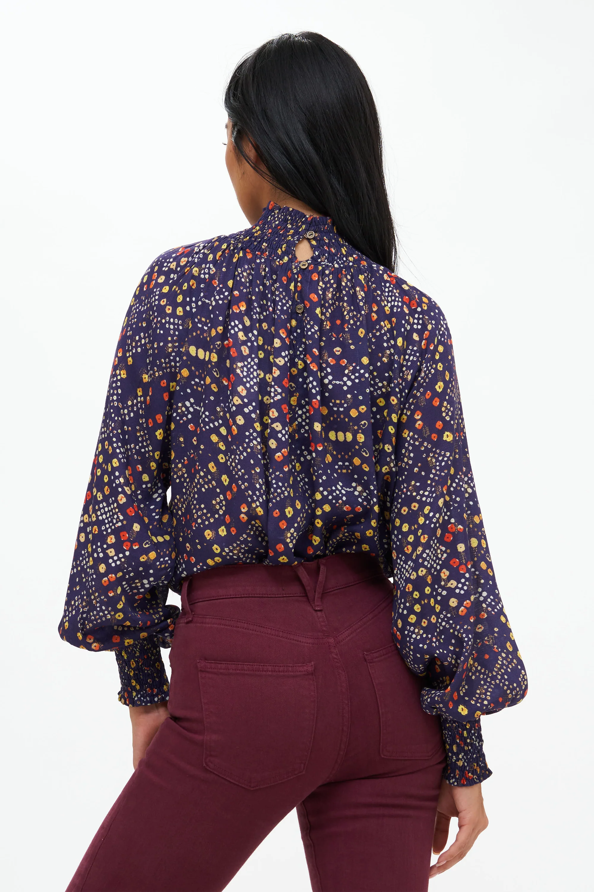 High Neck Blouse- Shibori Indigo - Image 5