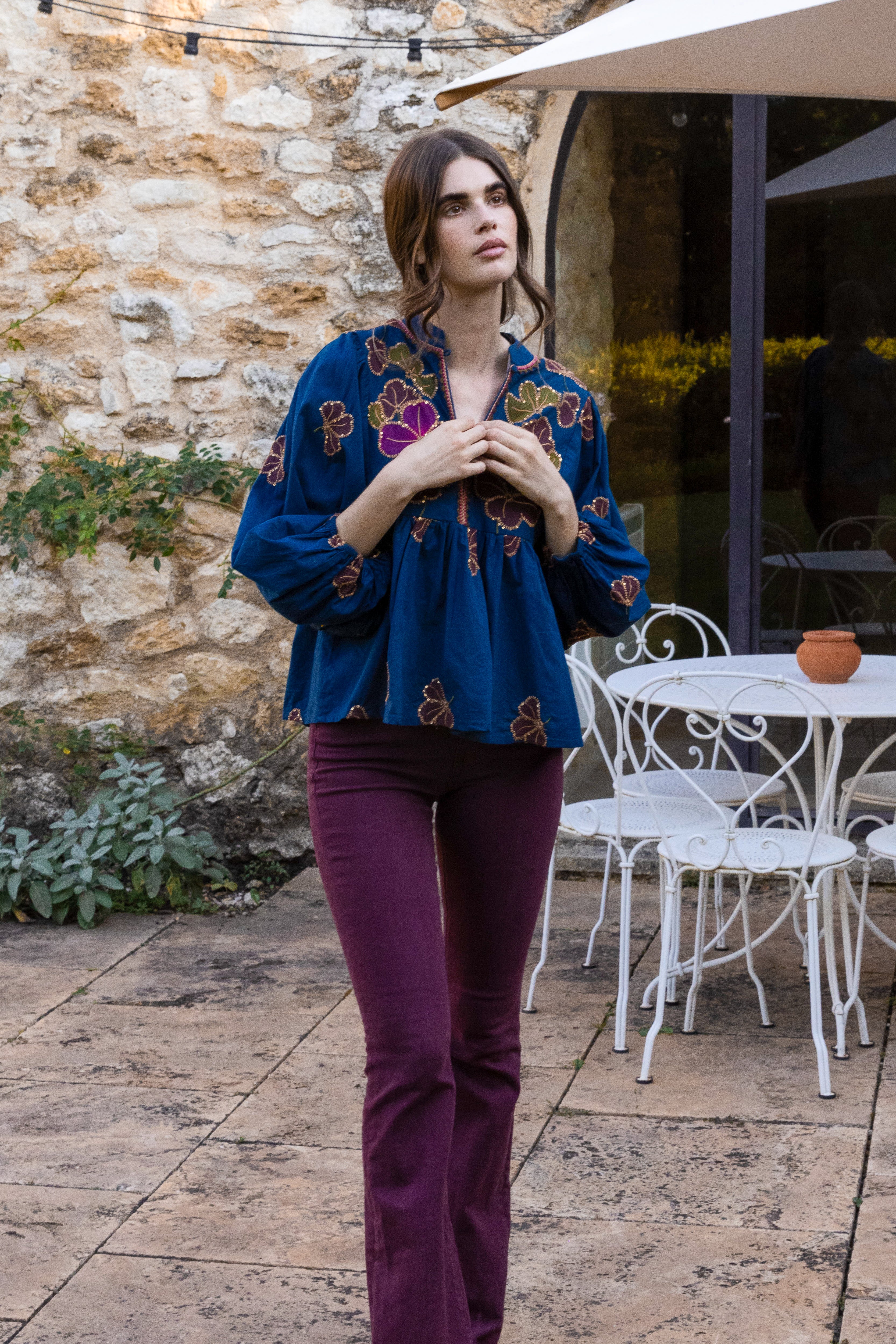 Mandarin Balloon Top- Almay Blue - Image 3