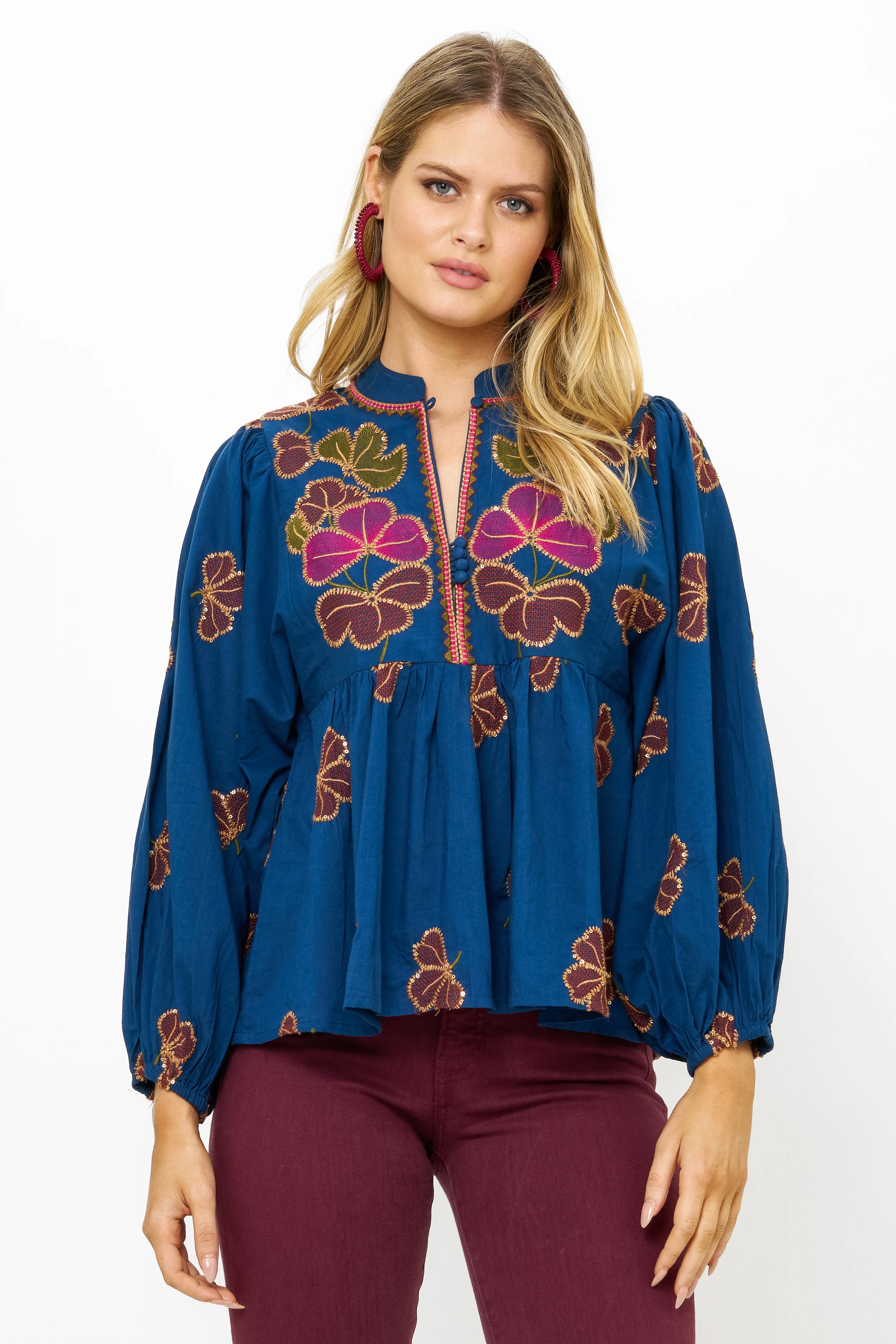 Mandarin Balloon Top- Almay Blue - Image 4