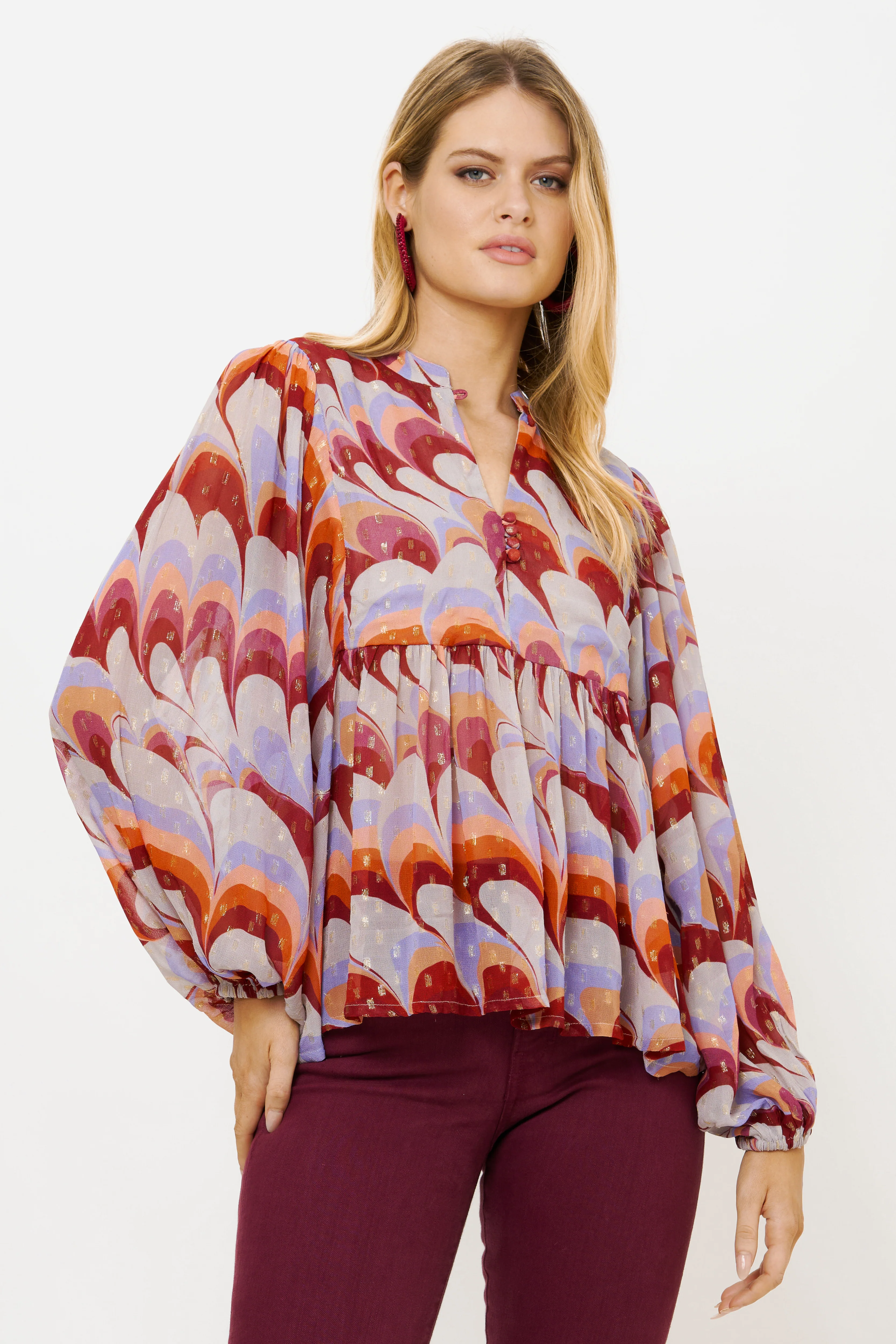 Mandarin Balloon Top- Venice Cognac - Image 2