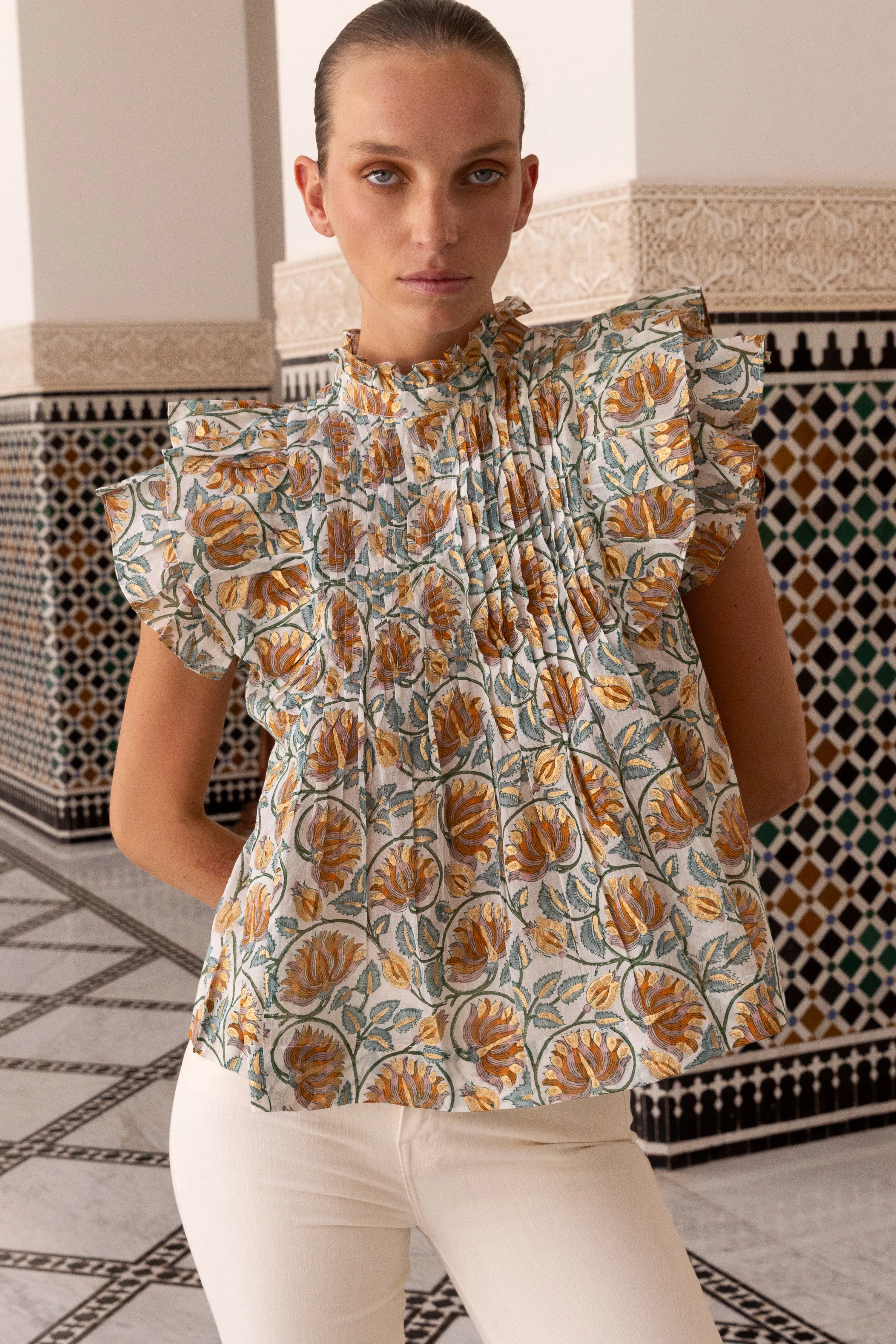Pintuck Ruffle Top- Montenegro Green - Image 5