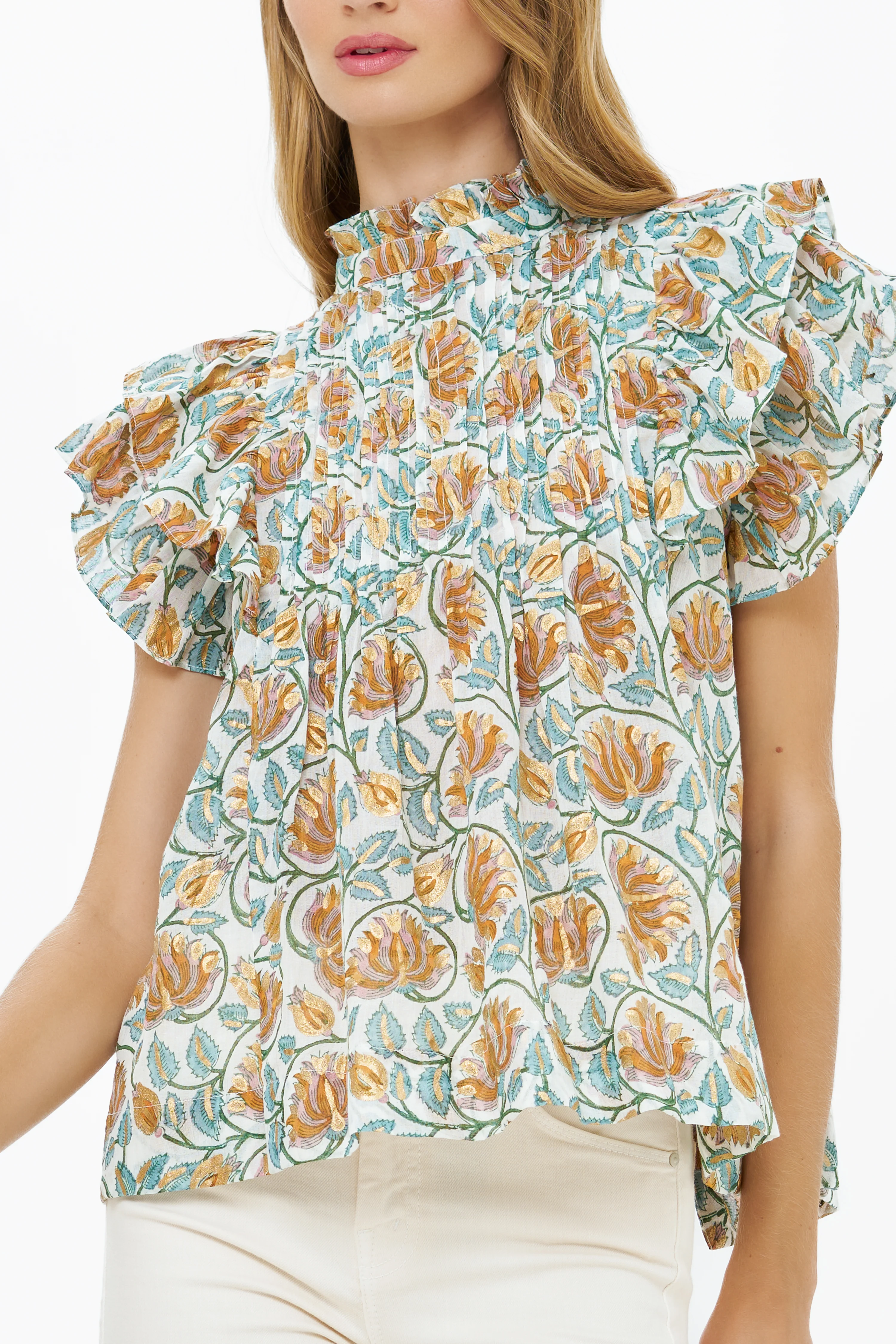 Pintuck Ruffle Top- Montenegro Green - Image 9