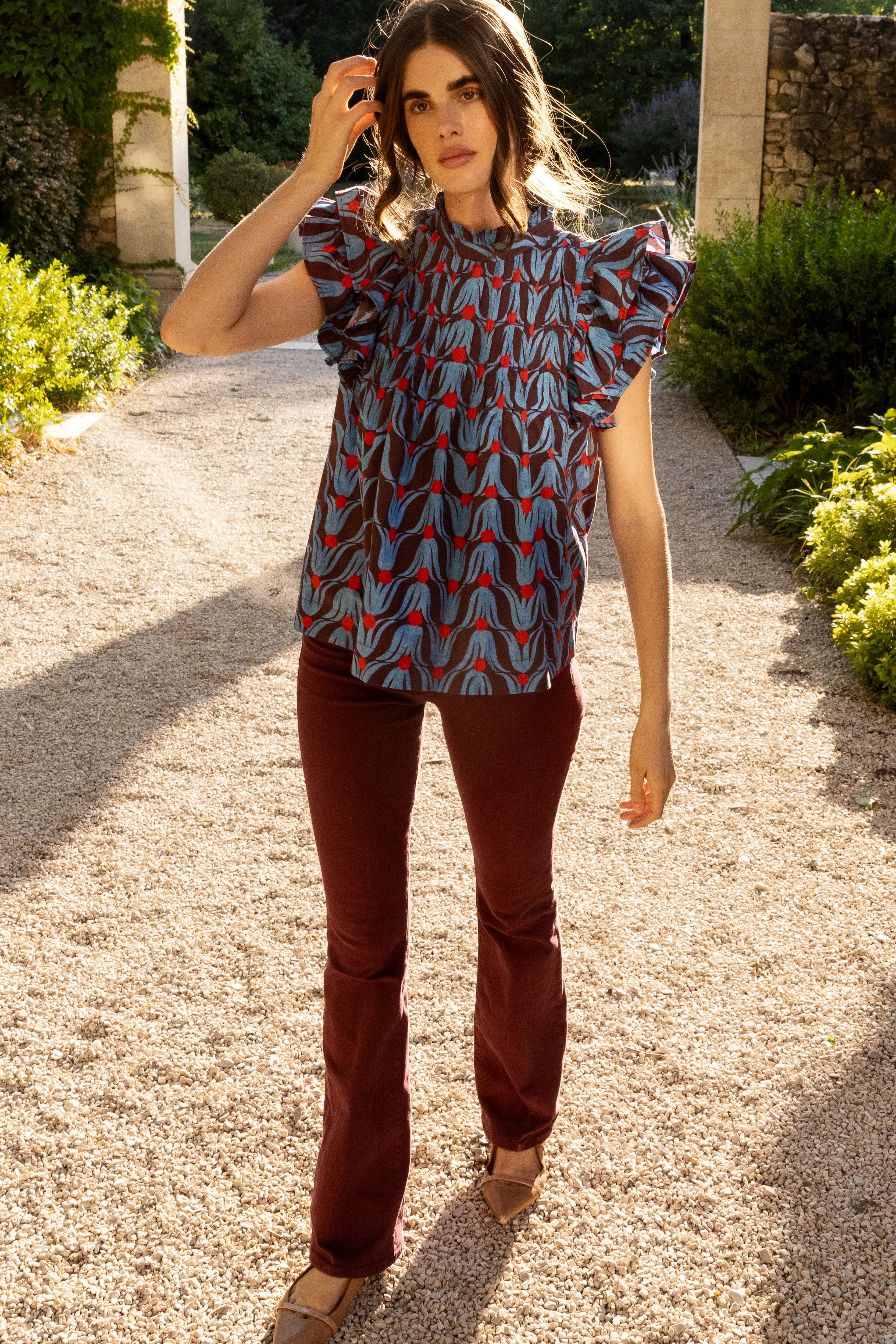 Pintuck Ruffle Top- Tulip Red - Image 4