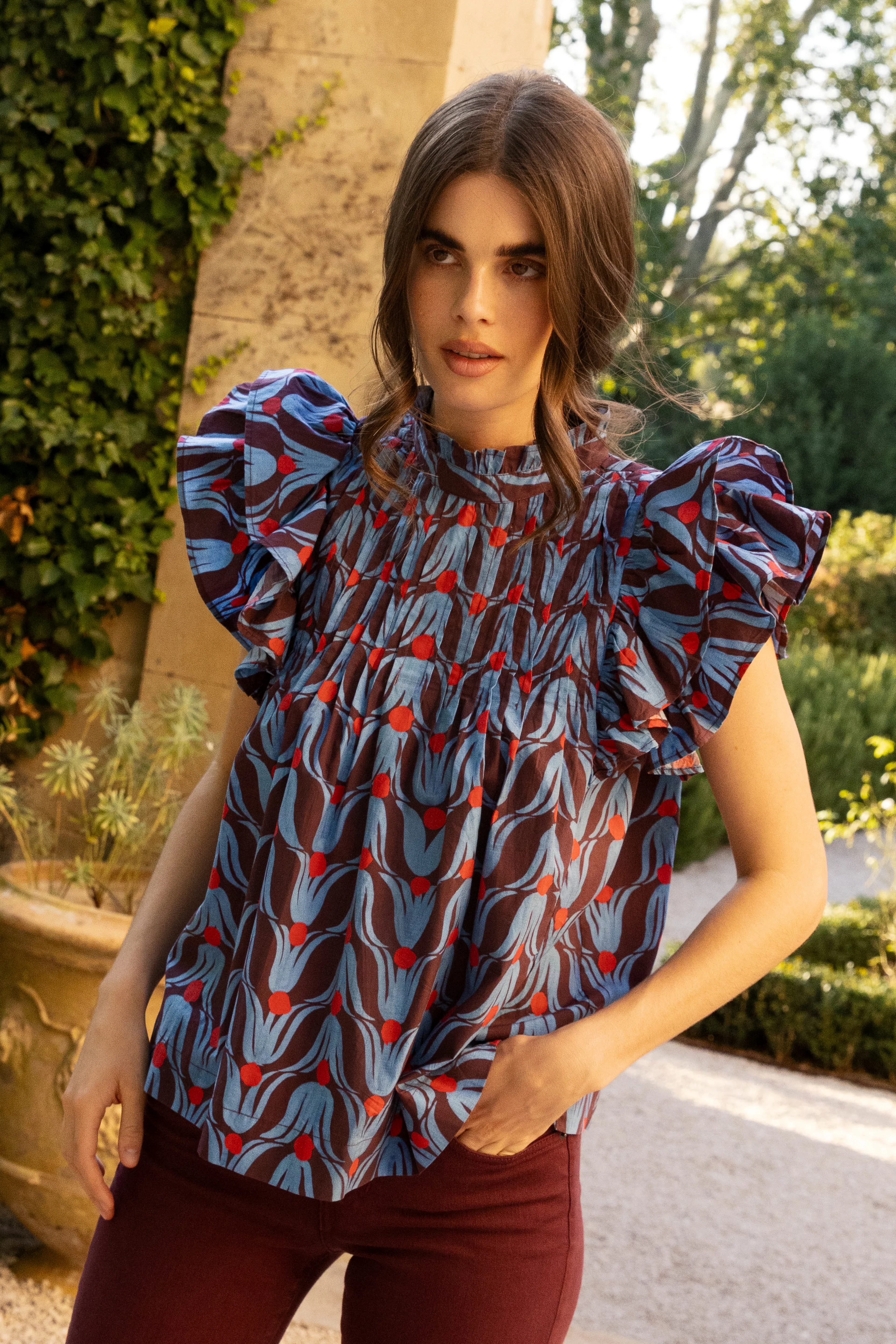 Pintuck Ruffle Top- Tulip Red - Image 6