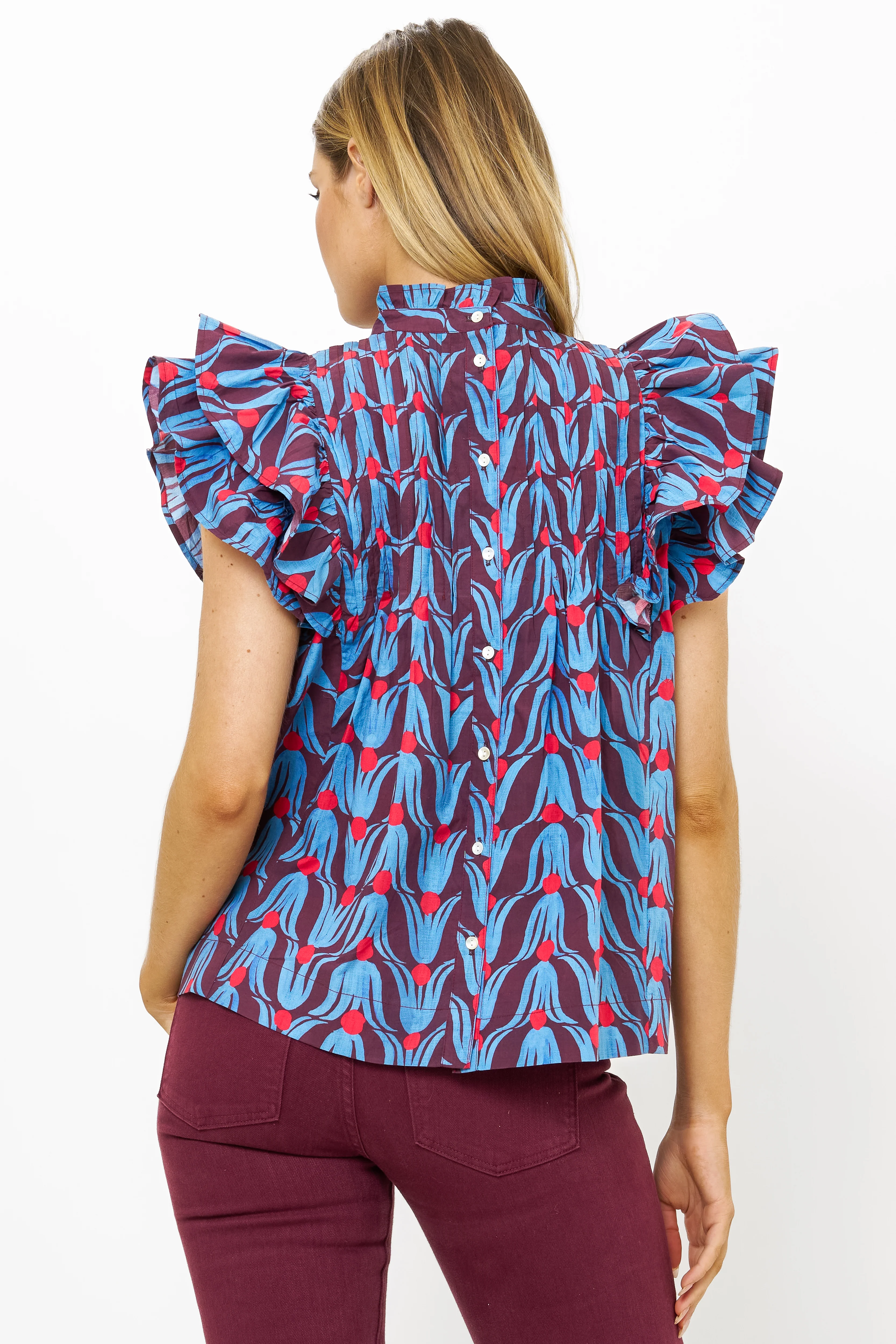 Pintuck Ruffle Top- Tulip Red - Image 8