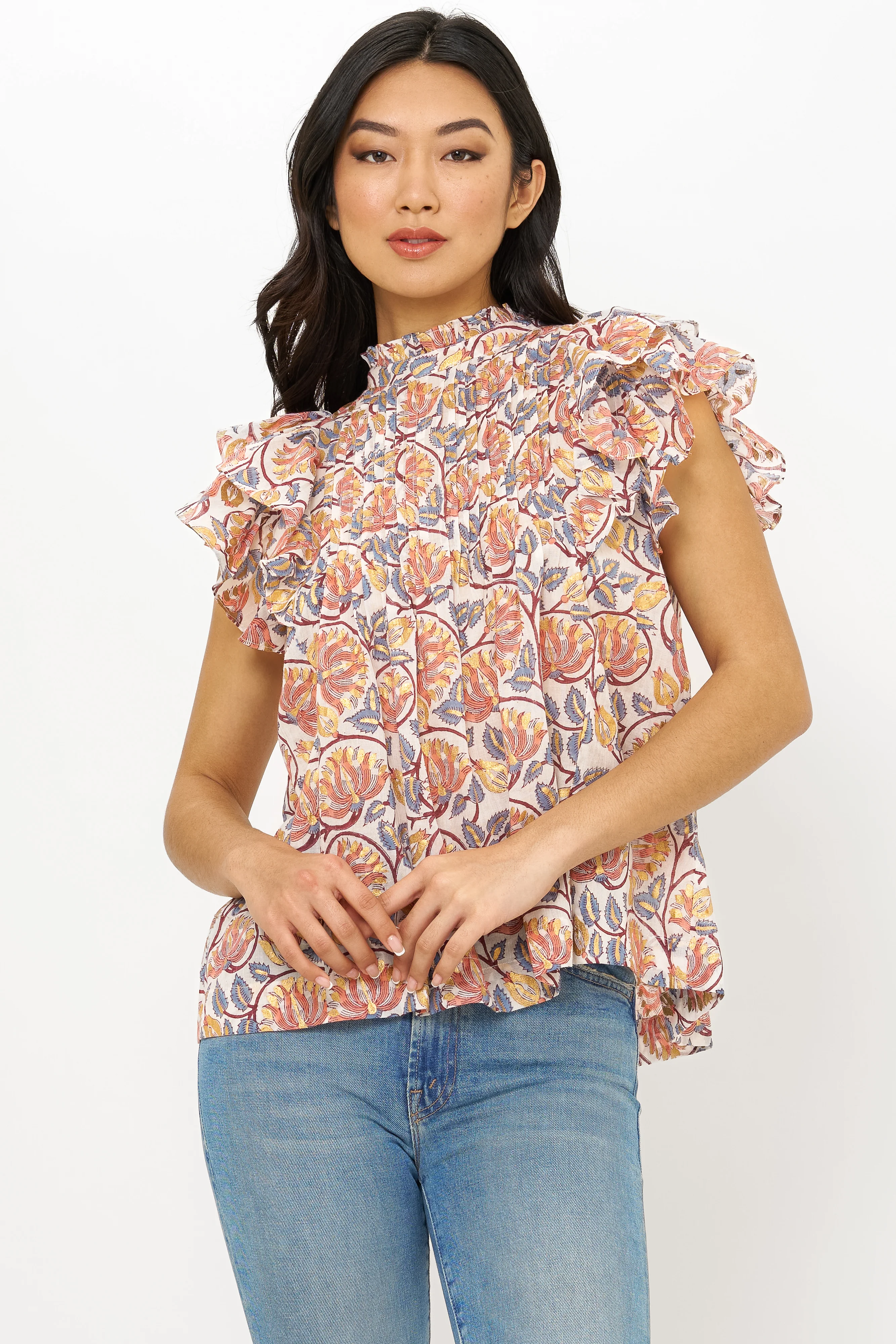 Pintuck Ruffle Top- Montenegro Coral - Image 4