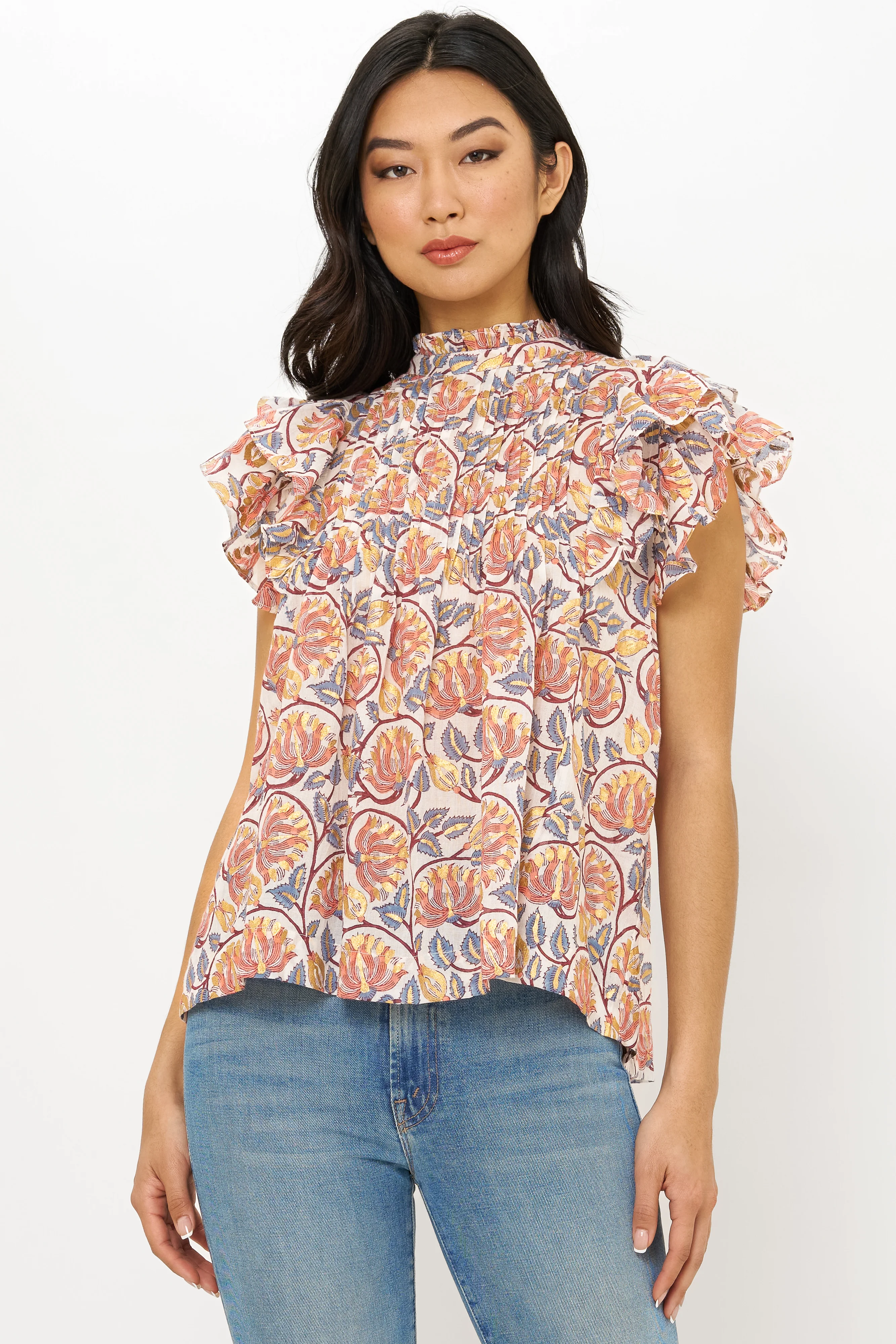 Pintuck Ruffle Top- Montenegro Coral - Image 5