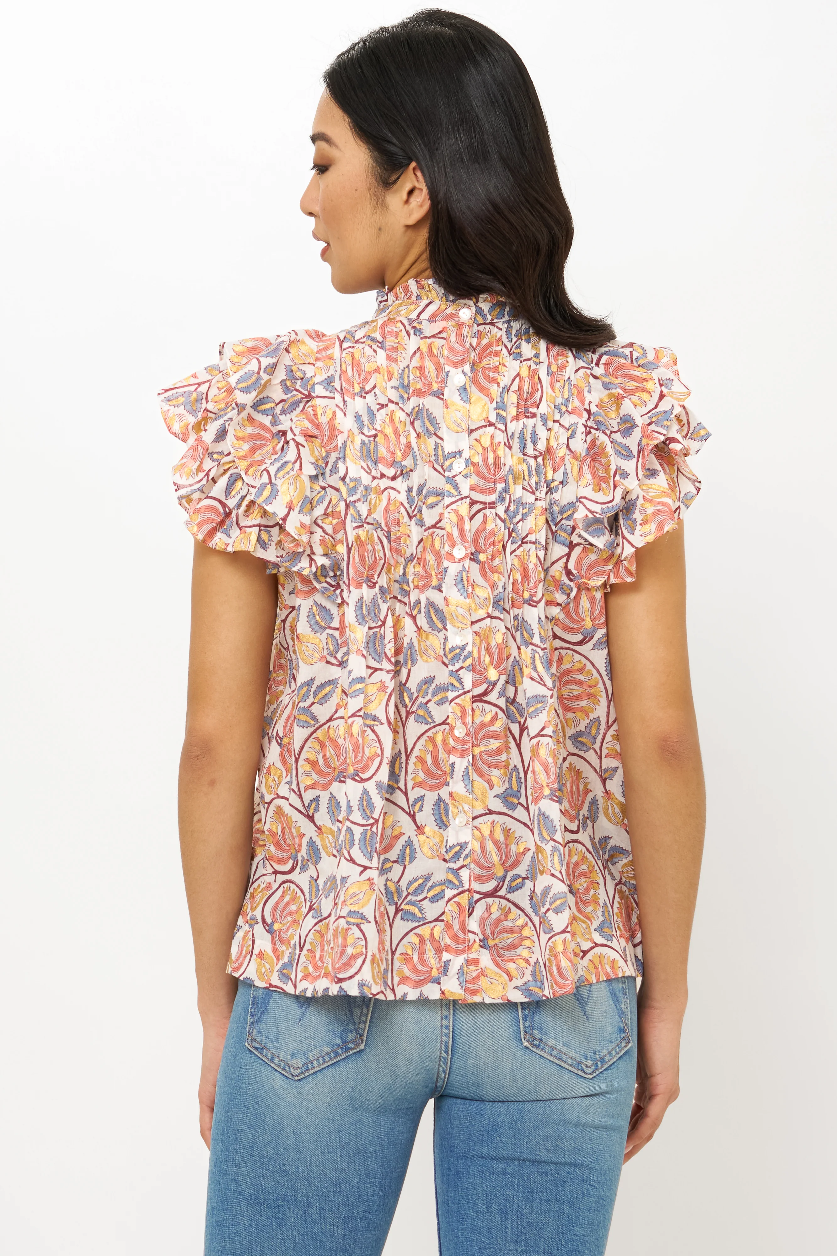 Pintuck Ruffle Top- Montenegro Coral - Image 6
